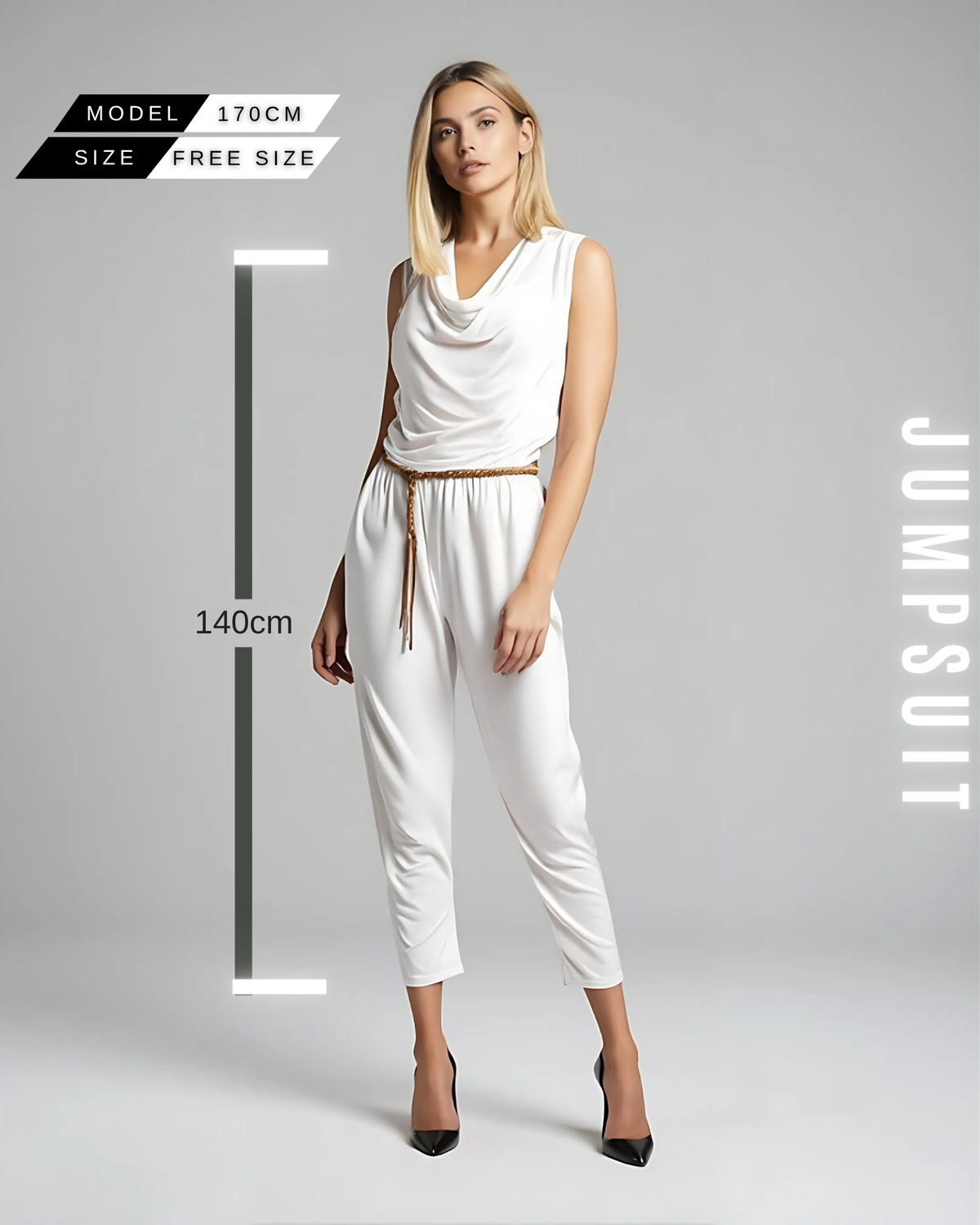 Jumpsuit mit Wasserfallausschnitt und Gürtel