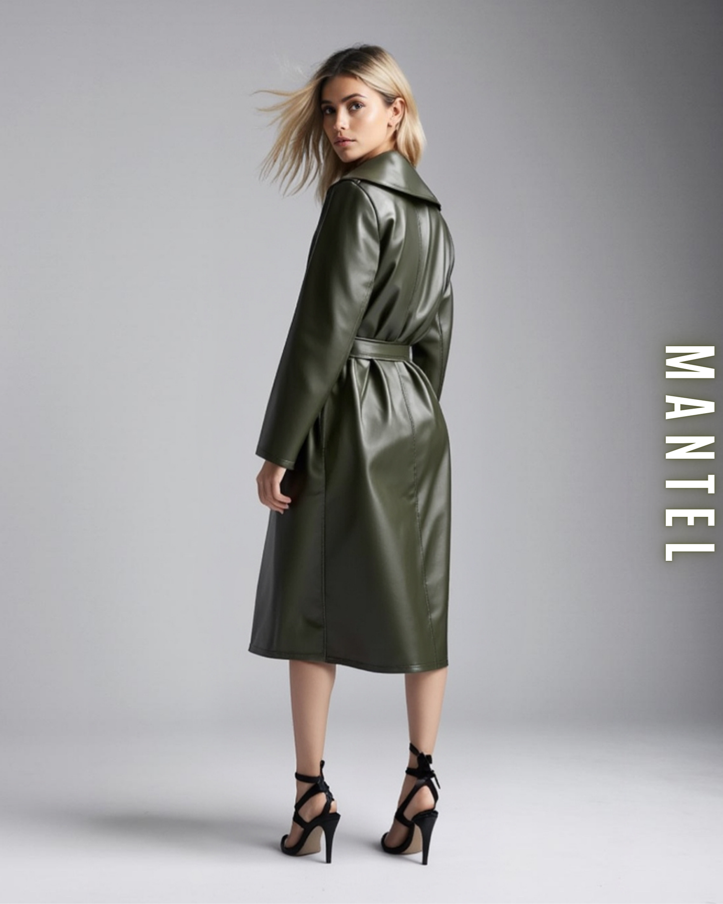 Eleganter Mantel – Leder-Optik und Bindegürtel
