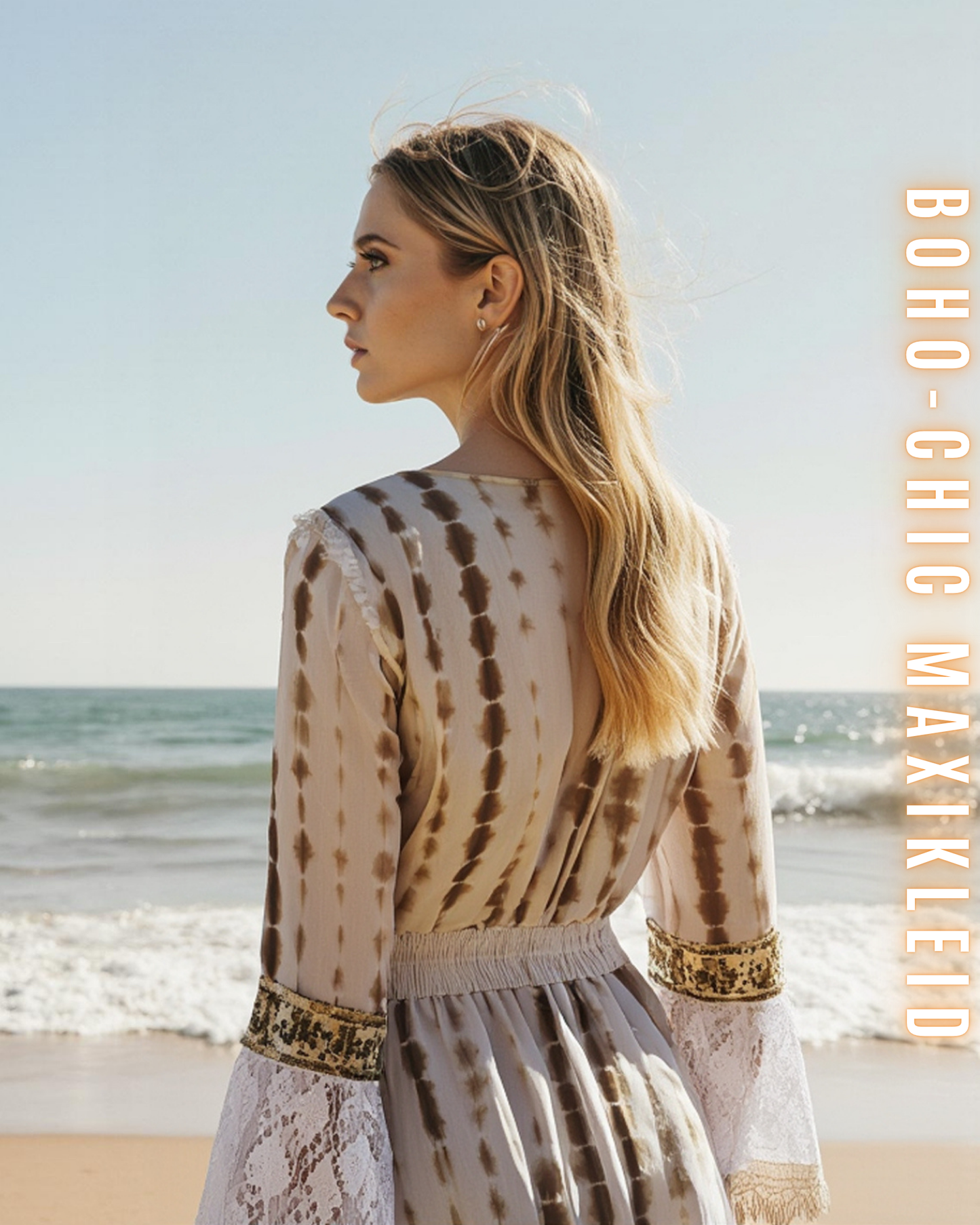 Boho-Chic Maxikleid für Damen mit Spitze & Fransen | 100% Viskose | Perfekt für Sommer und Veranstaltungen.