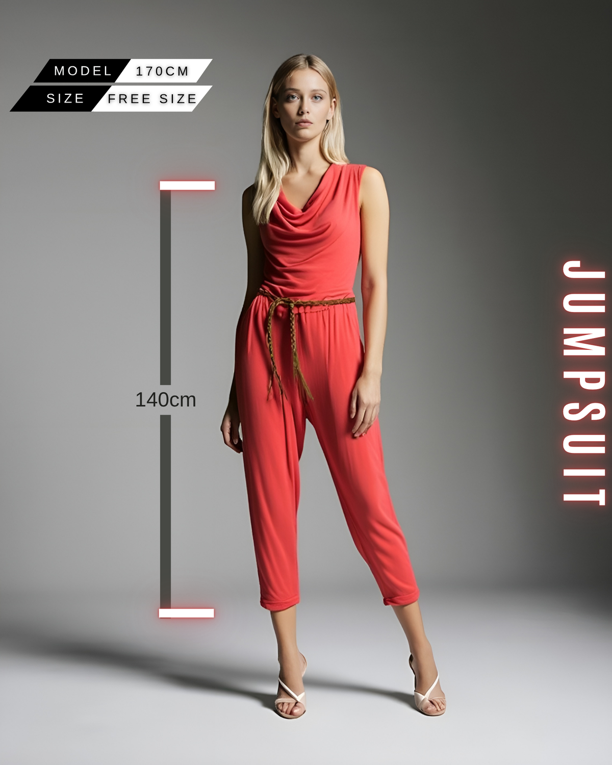 Jumpsuit mit Wasserfallausschnitt und Gürtel