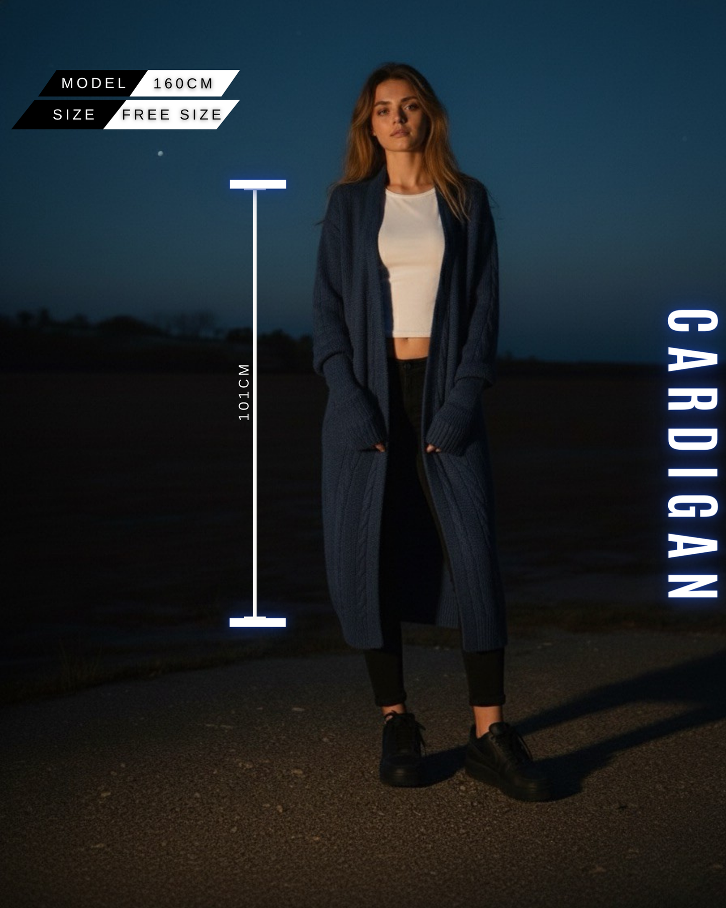 Langer Zopfstrick Cardigan mit Kapuze