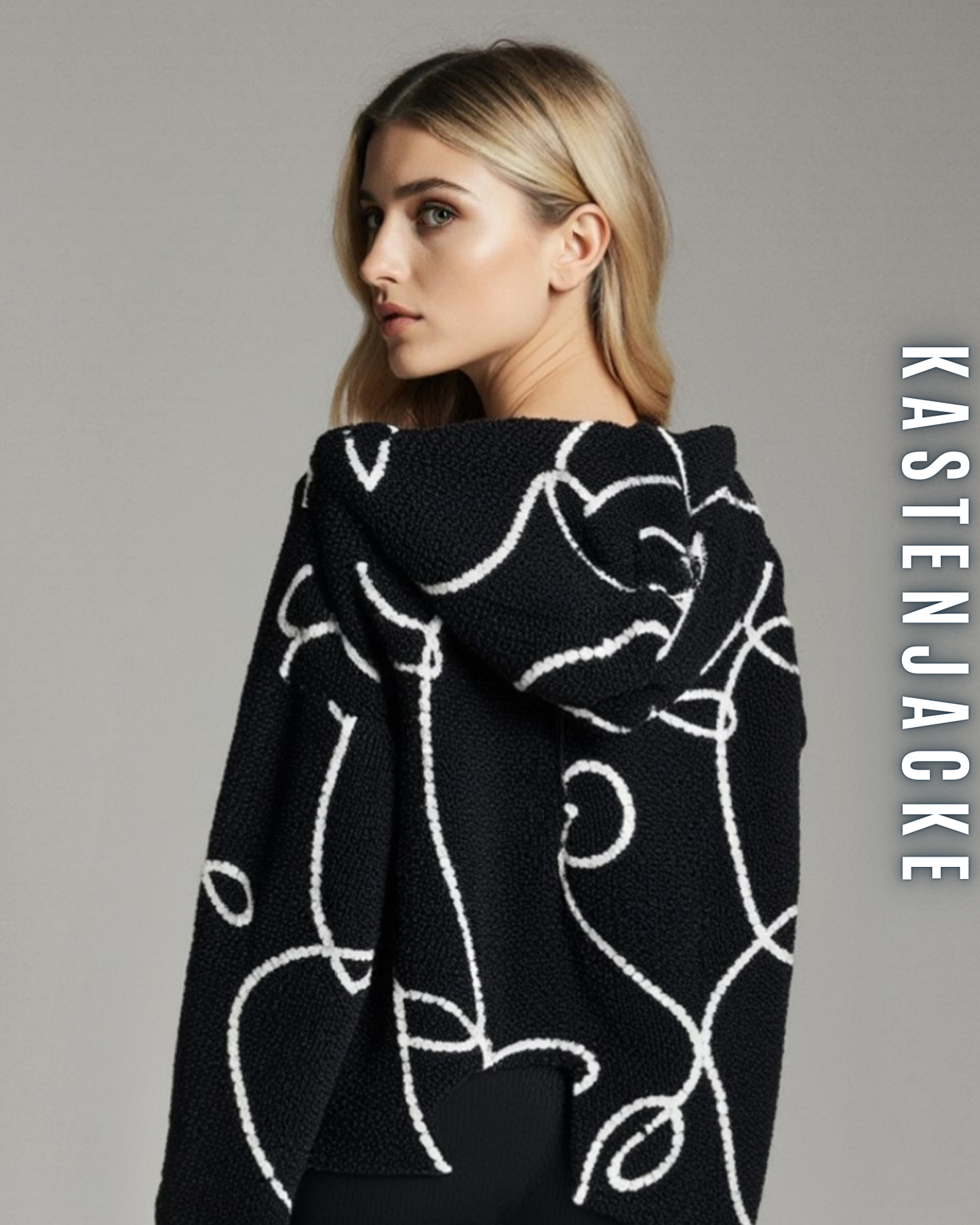 Gemusterte Kastenjacke mit Kapuze