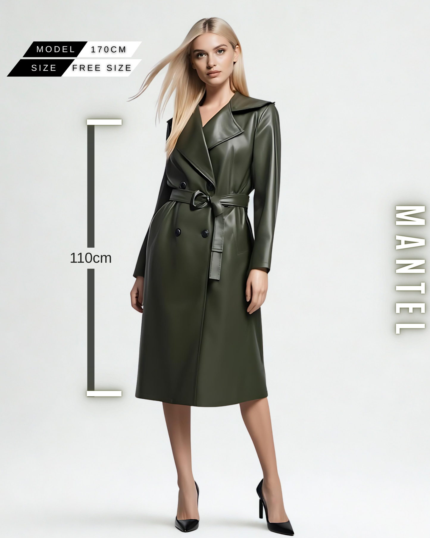 Eleganter Mantel – Leder-Optik und Bindegürtel