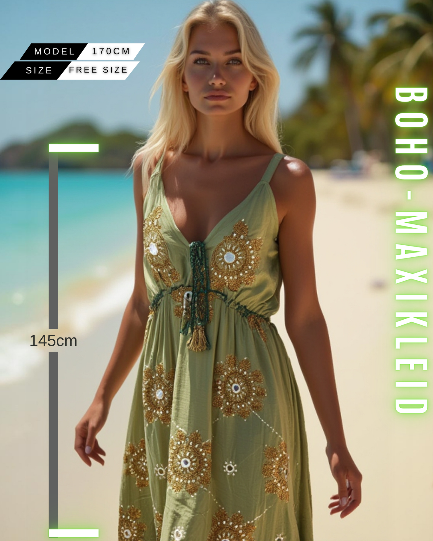 Boho-Maxi-Kleid mit Perlen und Spiegel