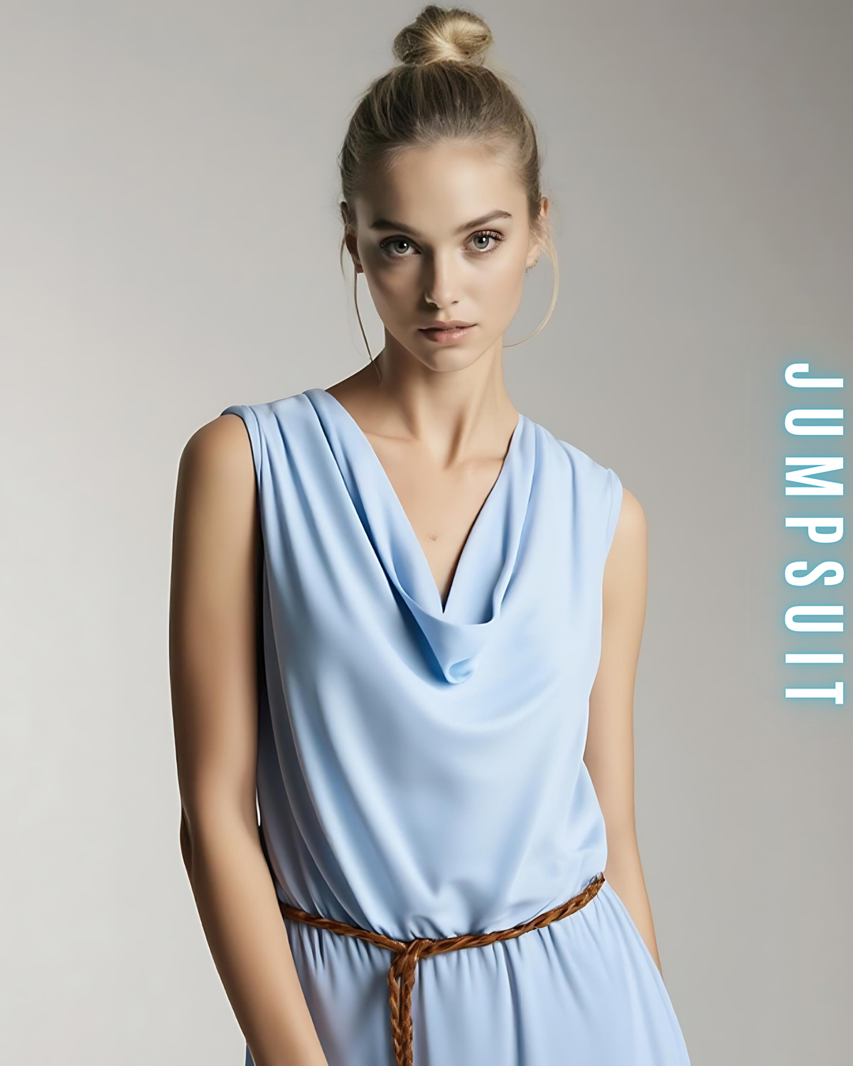 Jumpsuit mit Wasserfallausschnitt und Gürtel