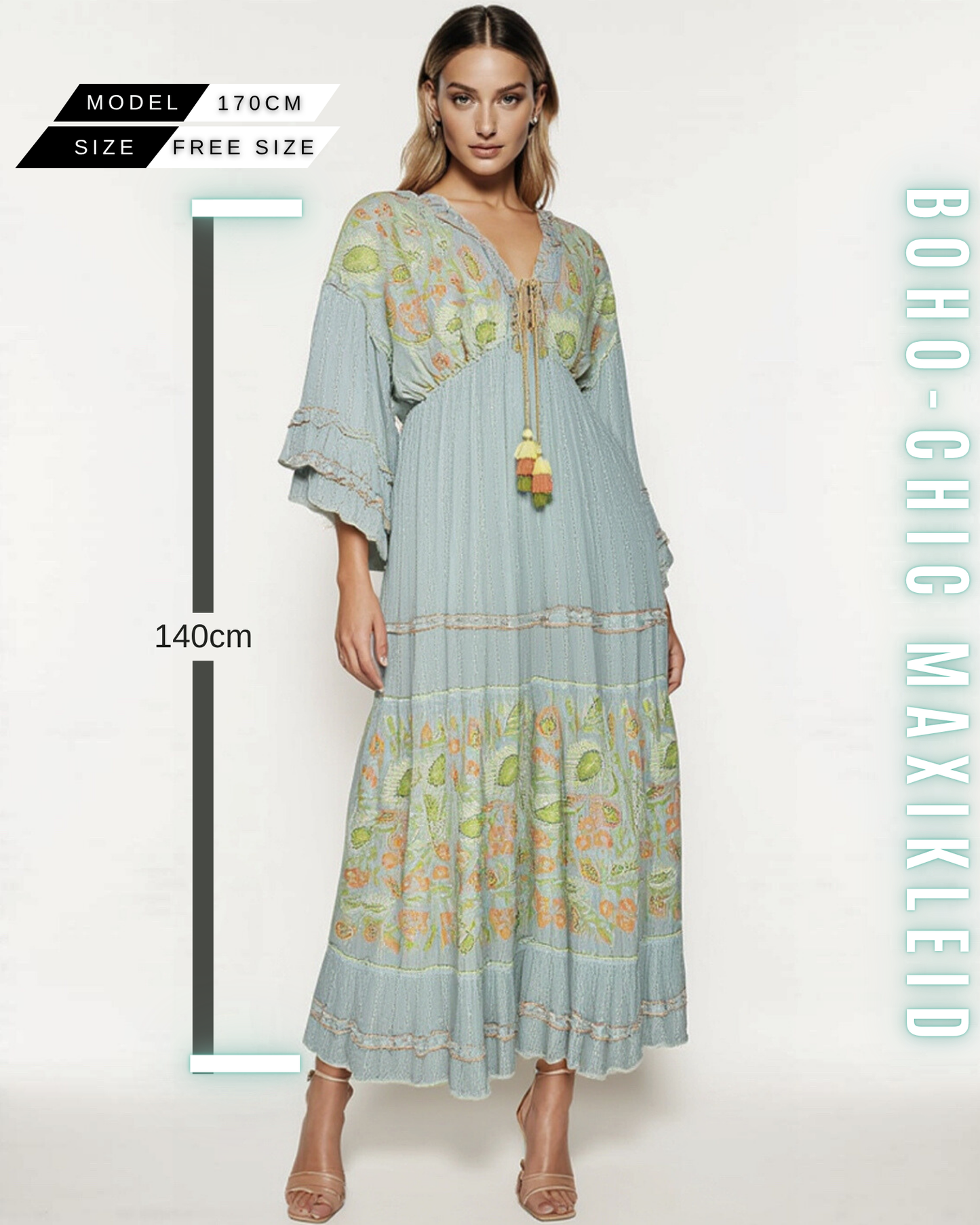 Boho-Chic Maxikleid mit ausgestellten Ärmeln