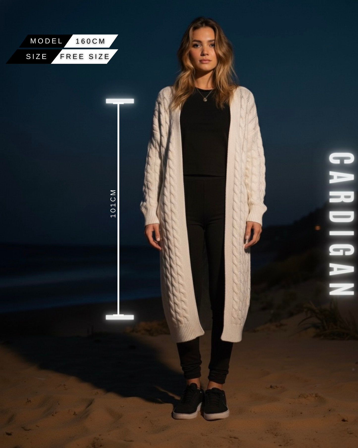 Langer Zopfstrick Cardigan mit Kapuze
