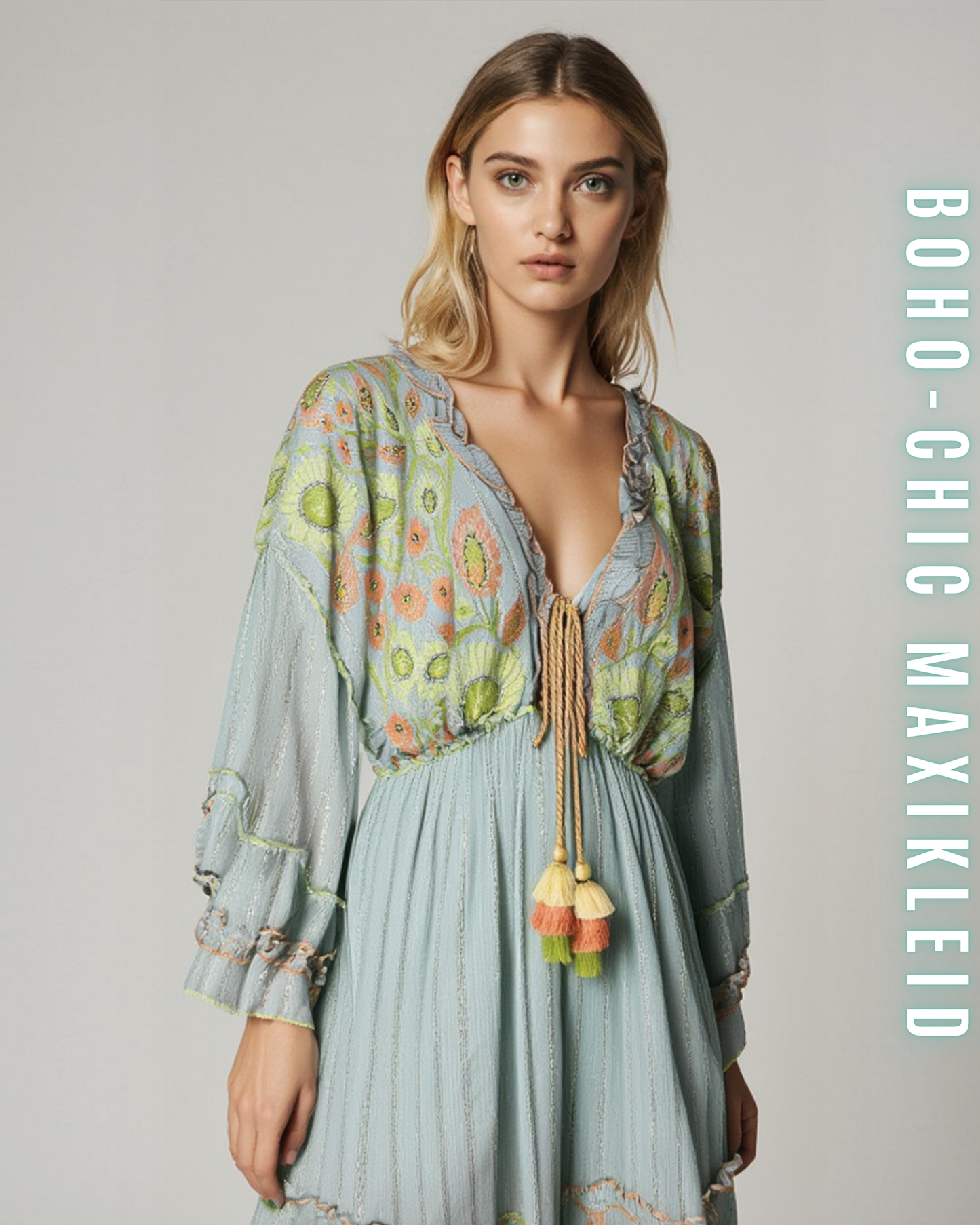 Boho-Chic Maxikleid mit ausgestellten Ärmeln