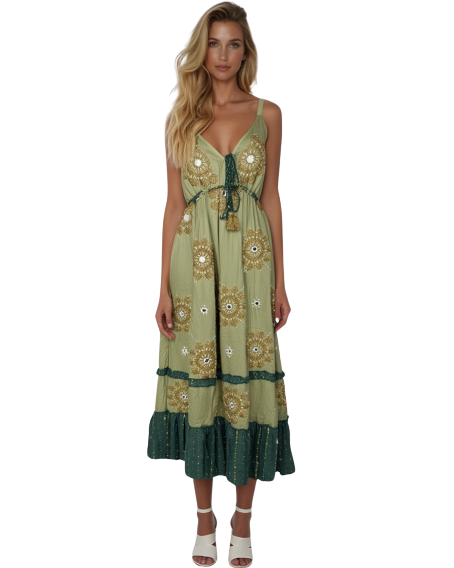 Boho-Maxi-Kleid mit Perlen und Spiegel