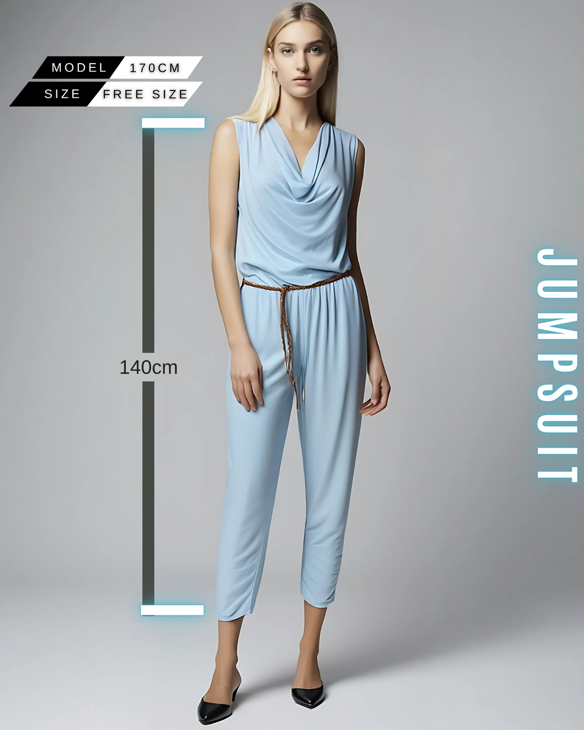 Jumpsuit mit Wasserfallausschnitt und Gürtel