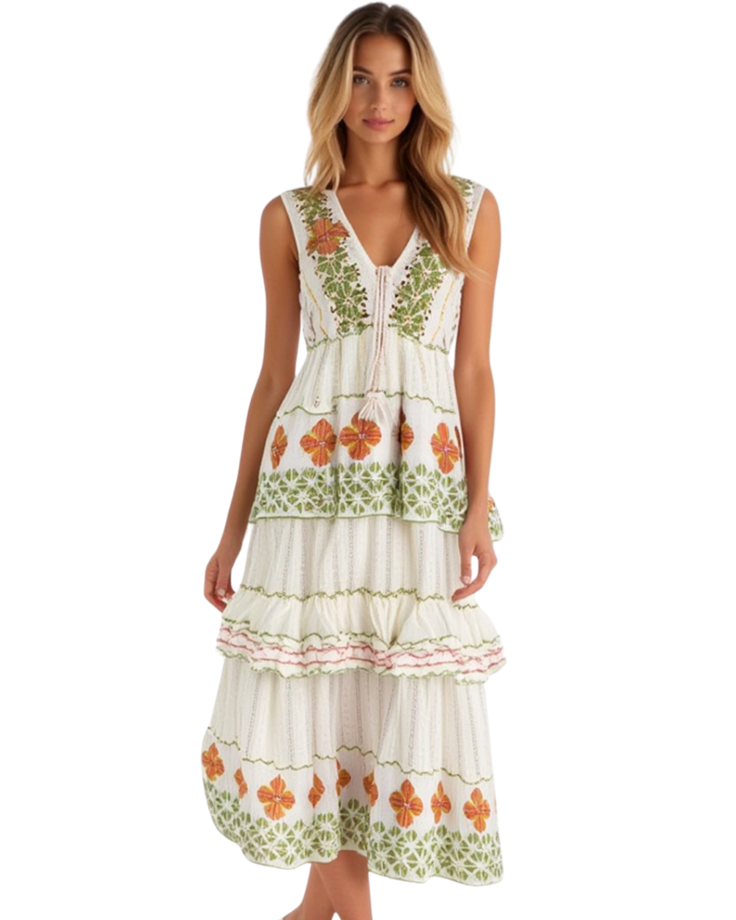 ELEXUA | Damen-Boho-Maxikleid mit Blumenmuster – Rosa/Orange/Gold