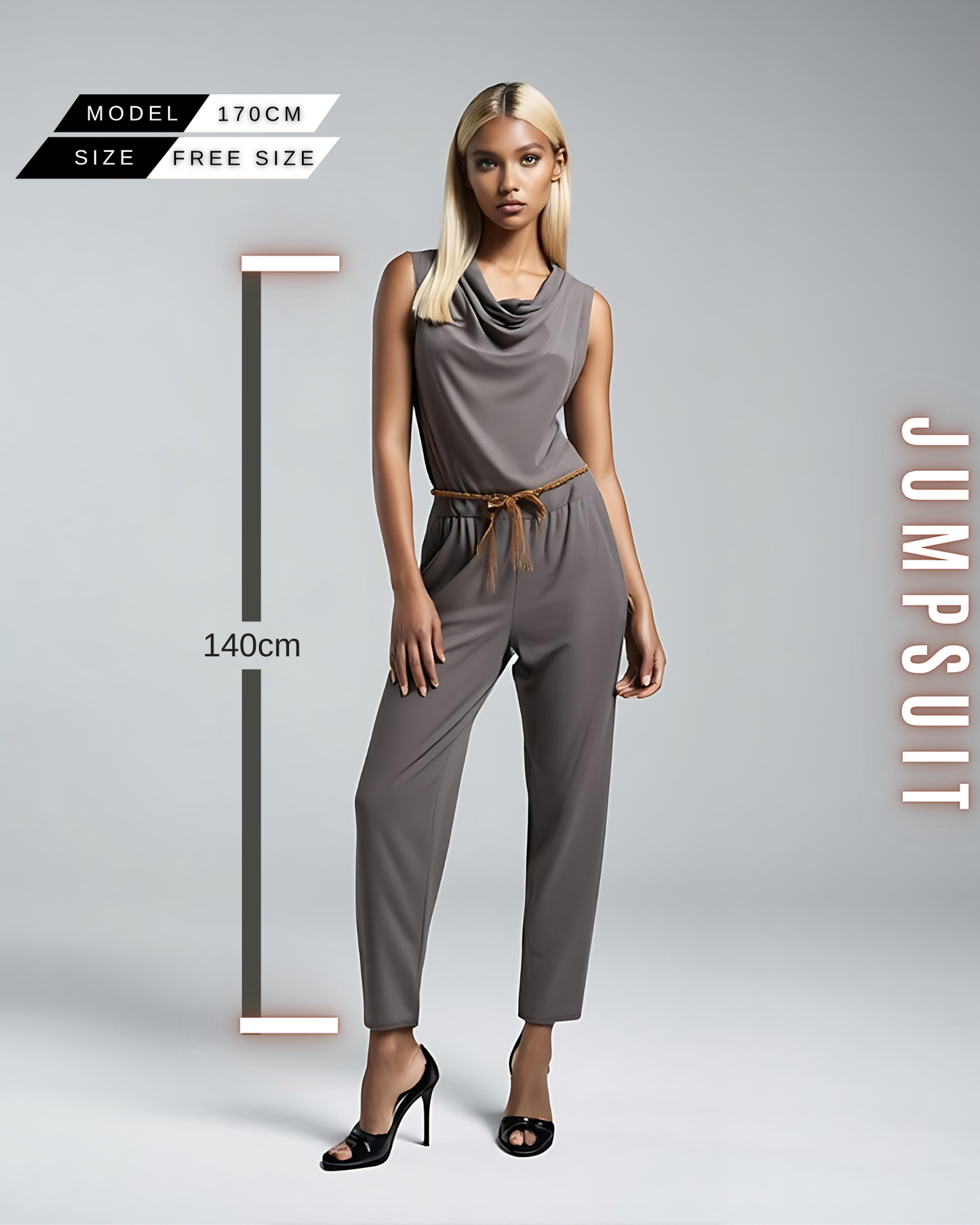 Jumpsuit mit Wasserfallausschnitt und Gürtel