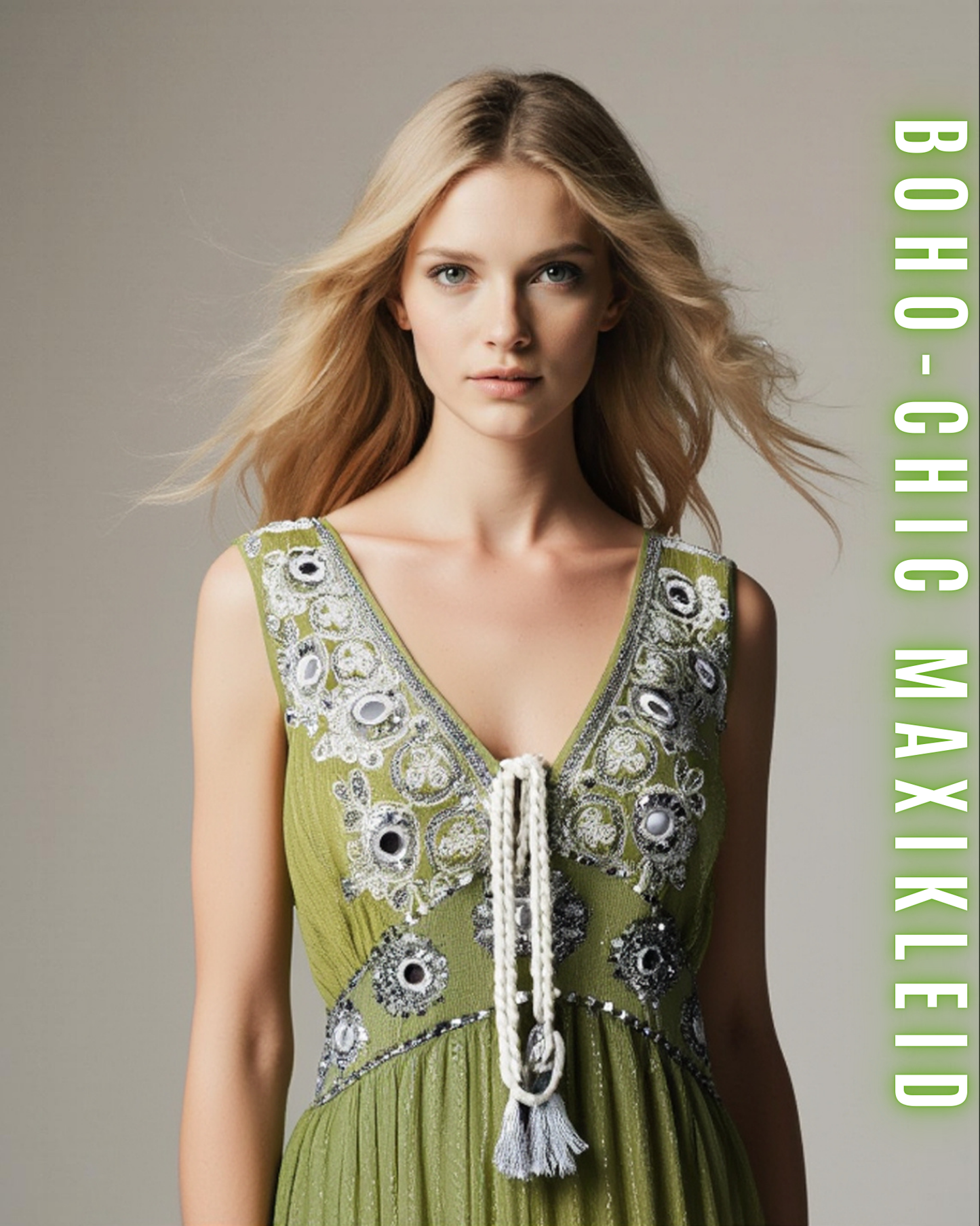 Boho Maxikleid – Perlen und Spiegel