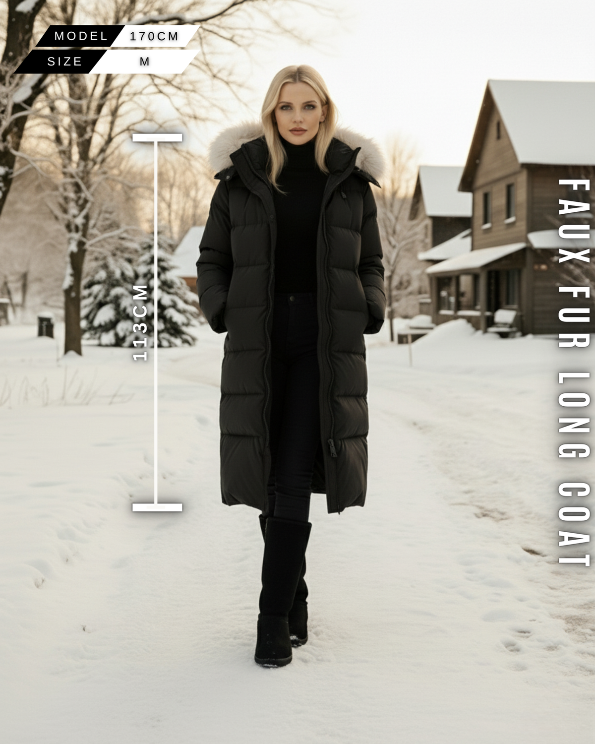 Langer Steppmantel "Arctic" - Kapuze