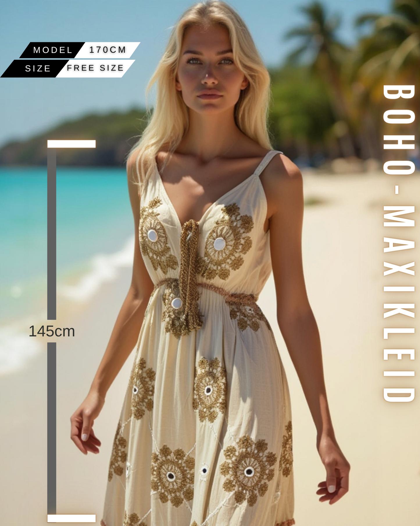 Boho-Maxi-Kleid mit Perlen und Spiegel