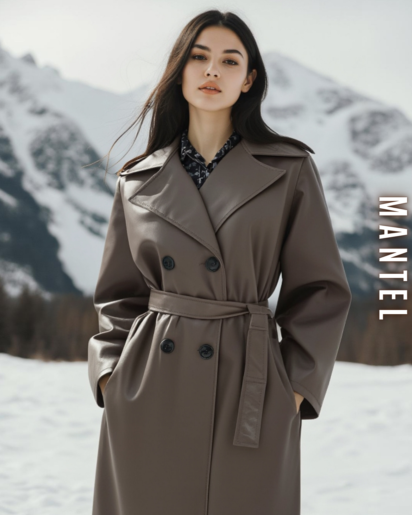 Eleganter Mantel – Leder-Optik und Bindegürtel