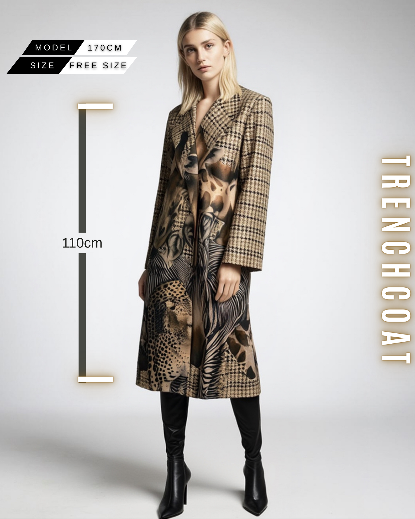 Gemusterter langer Trenchcoat