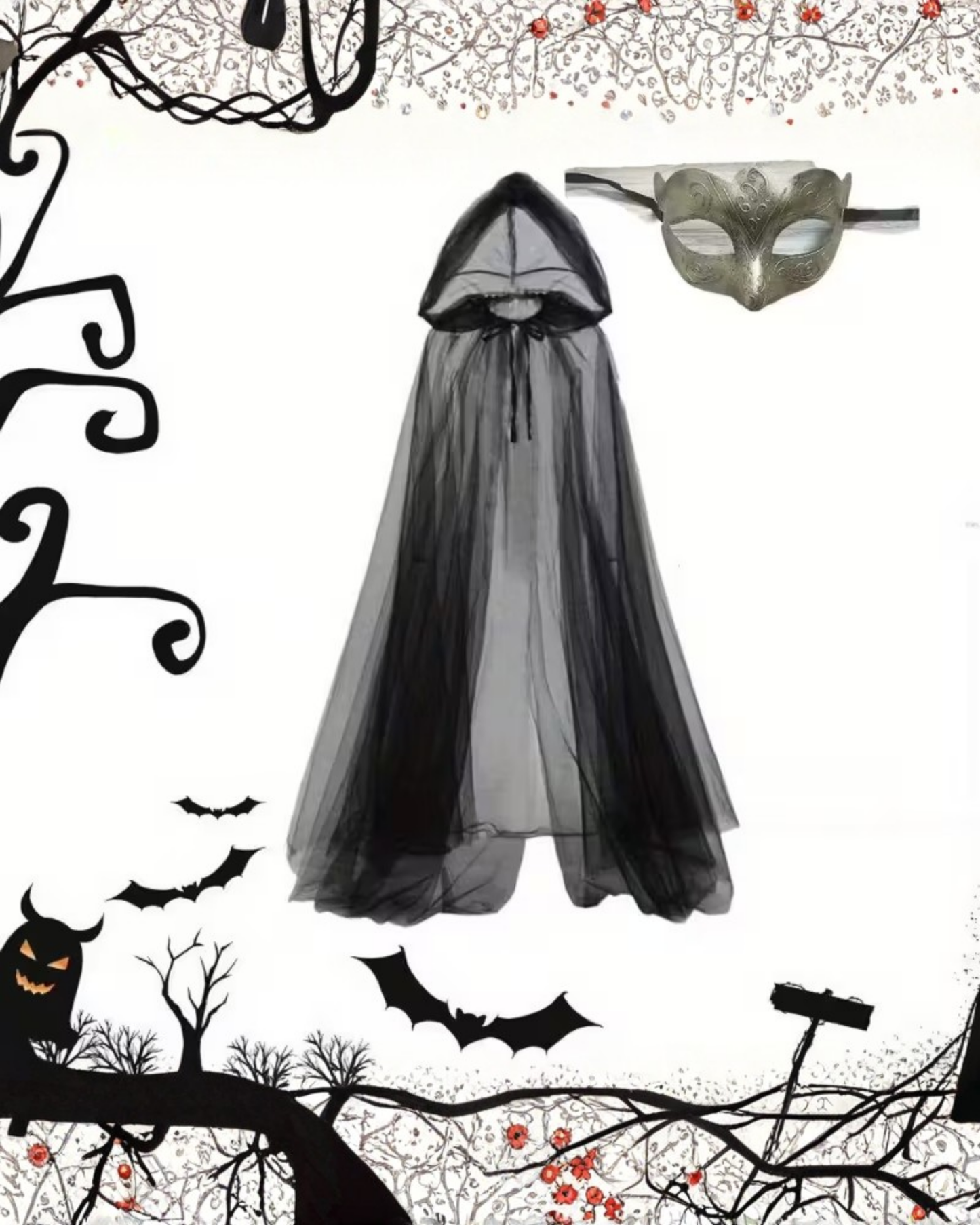 Schwarzer Brautschal mit Mask