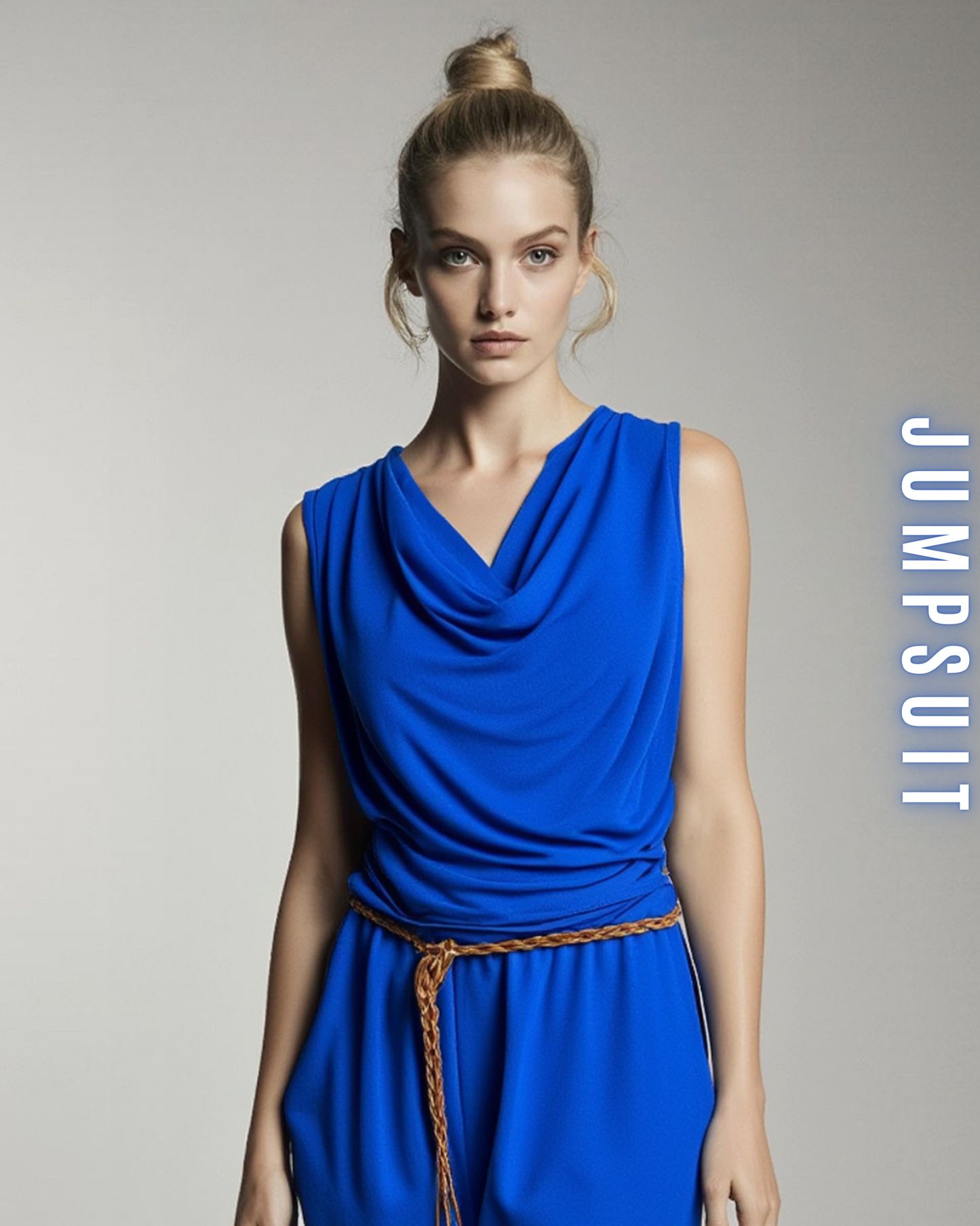 Jumpsuit mit Wasserfallausschnitt und Gürtel