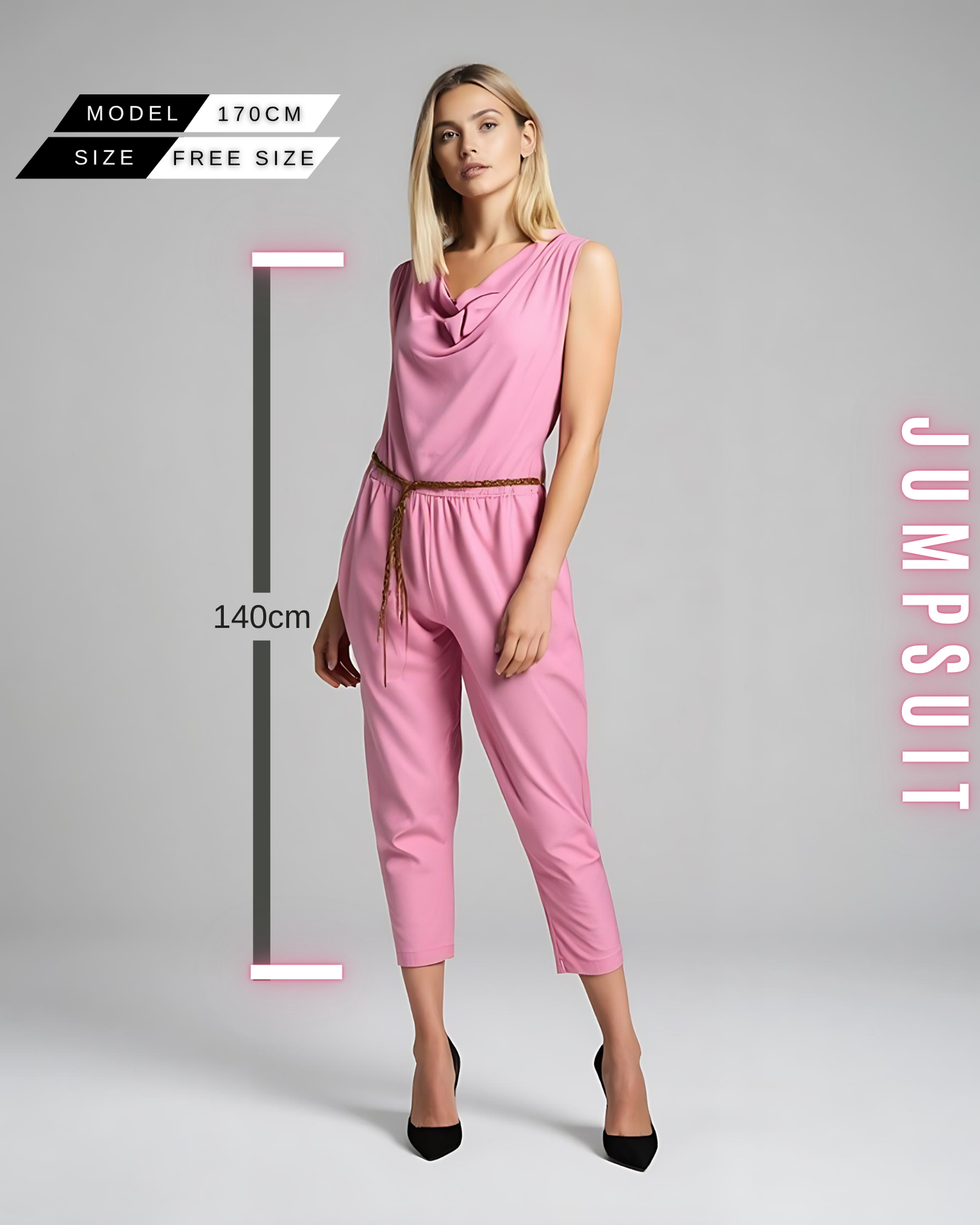 Jumpsuit mit Wasserfallausschnitt und Gürtel