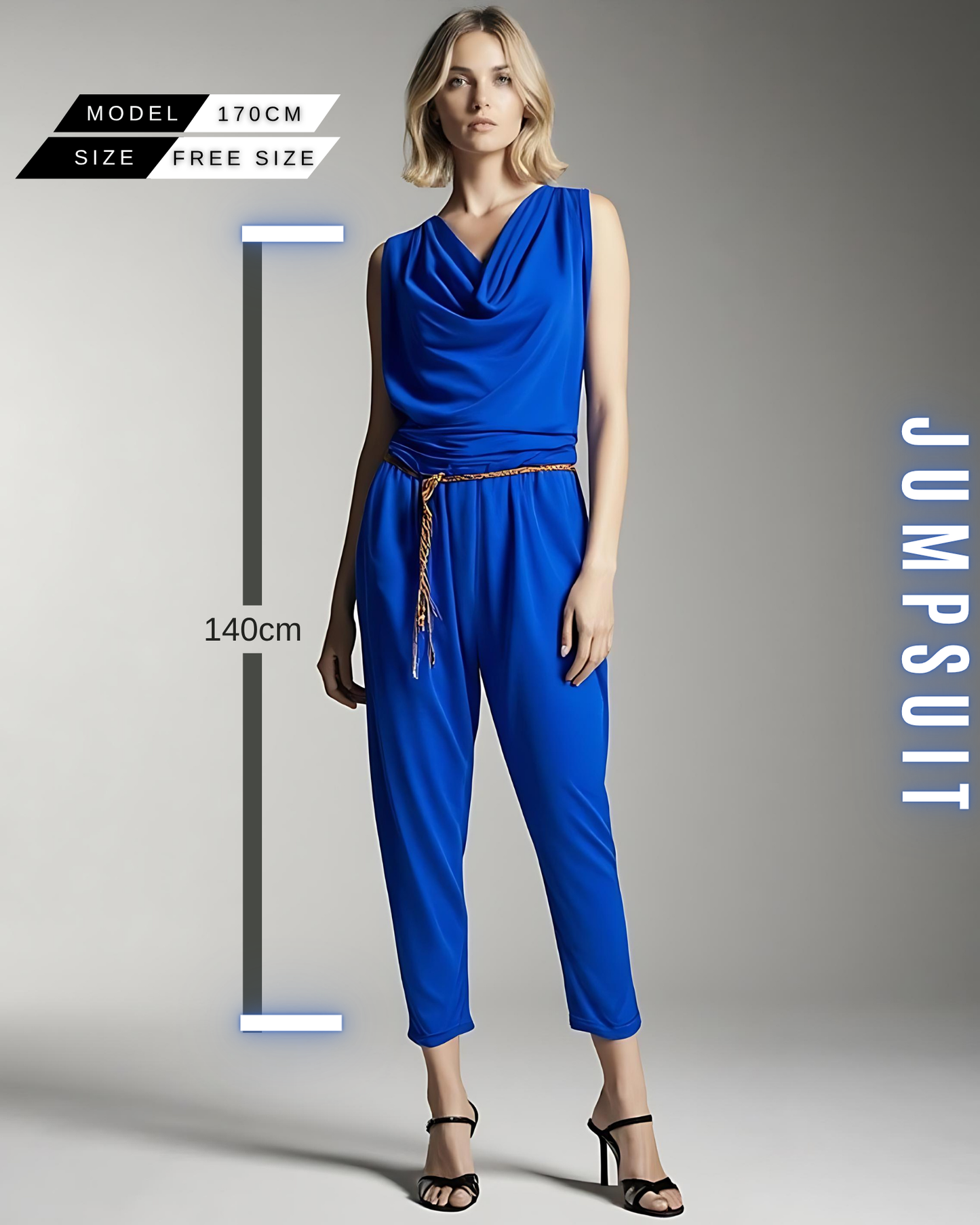 Jumpsuit mit Wasserfallausschnitt und Gürtel