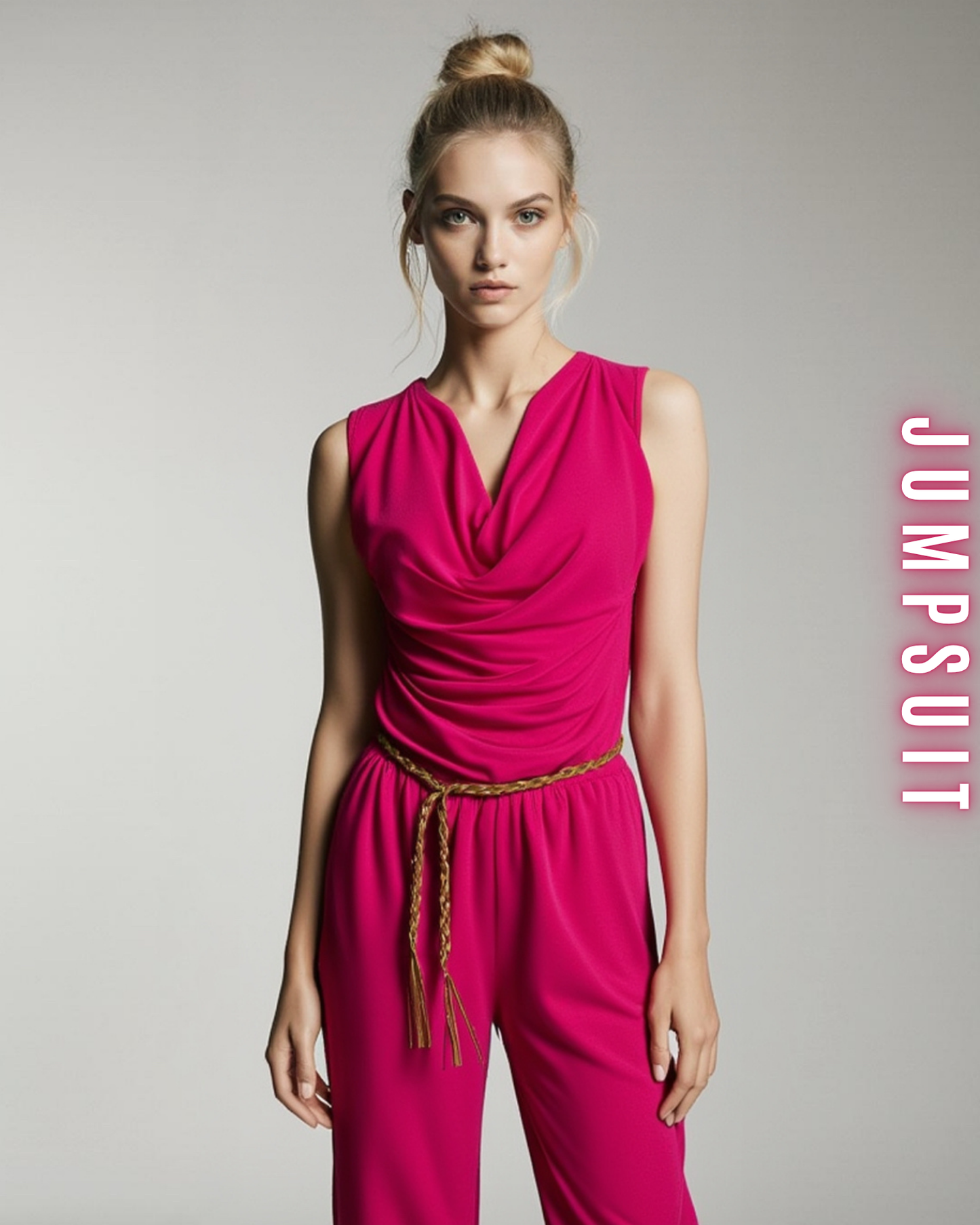 Jumpsuit mit Wasserfallausschnitt und Gürtel