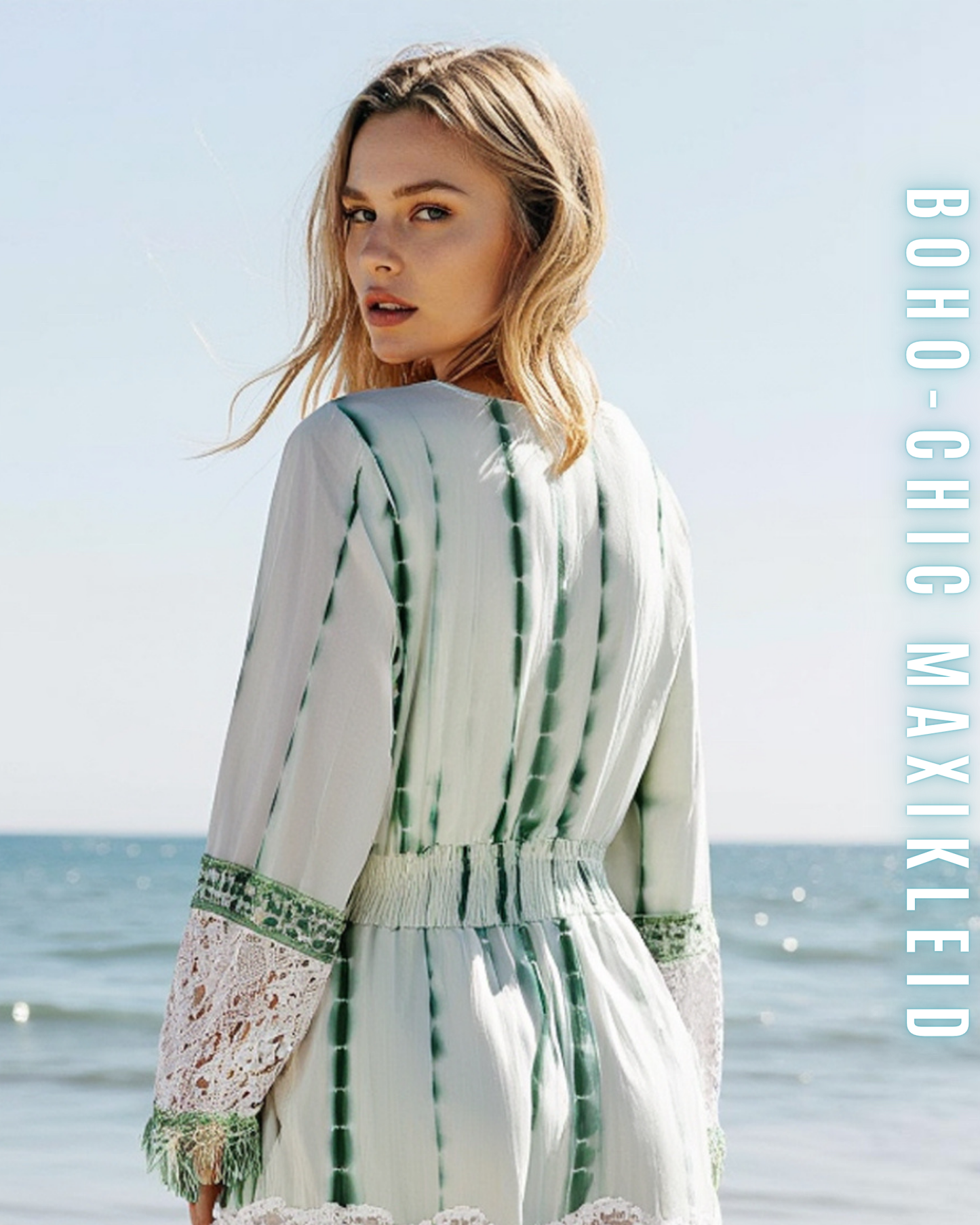 Boho-Chic Maxikleid für Damen – Batik & Spitze | 100% Viskose | Free Size | Bequem & Fließend