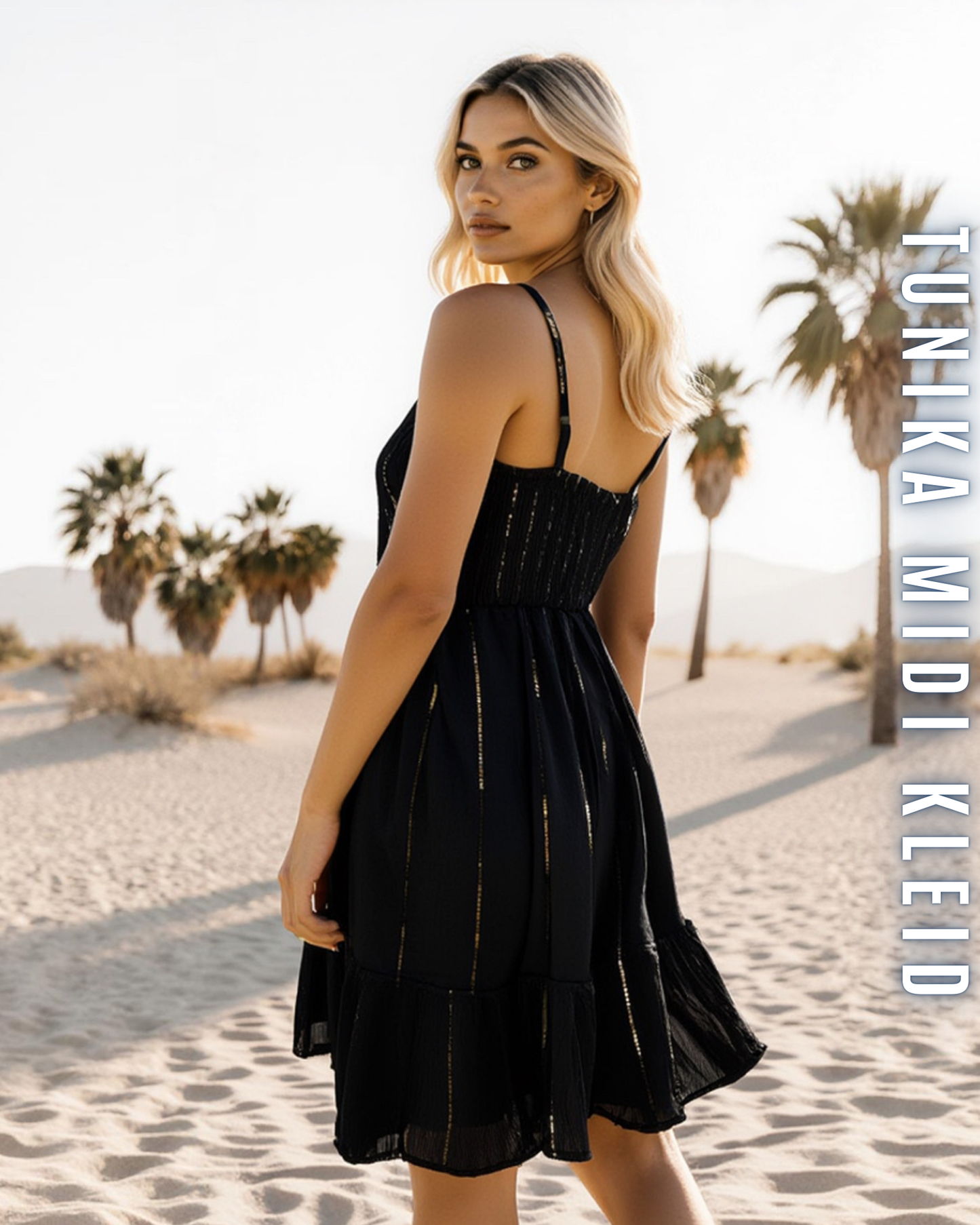 Boho Tunika Midikleid mit Blumen-Stickereien & Rüschen