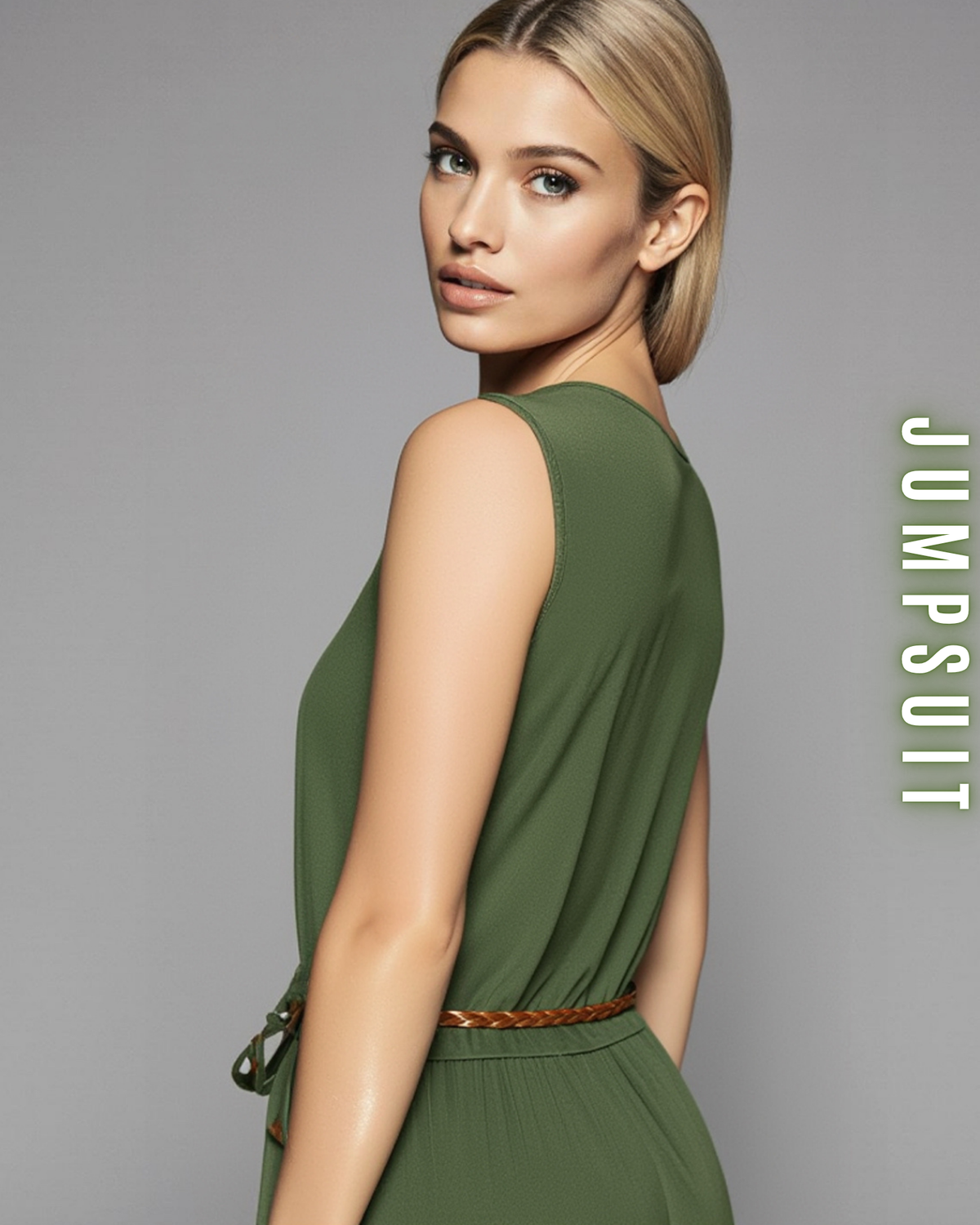 Jumpsuit mit Wasserfallausschnitt und Gürtel