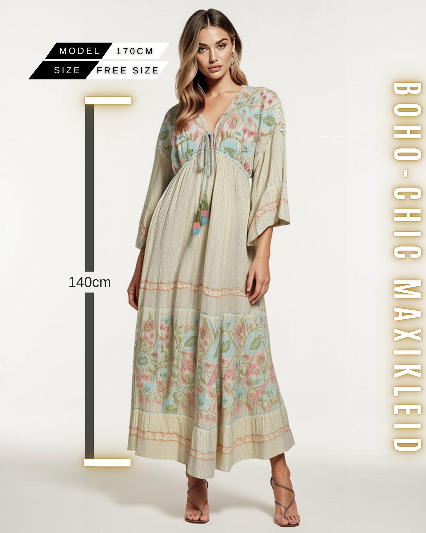 Boho-Chic Maxikleid mit ausgestellten Ärmeln