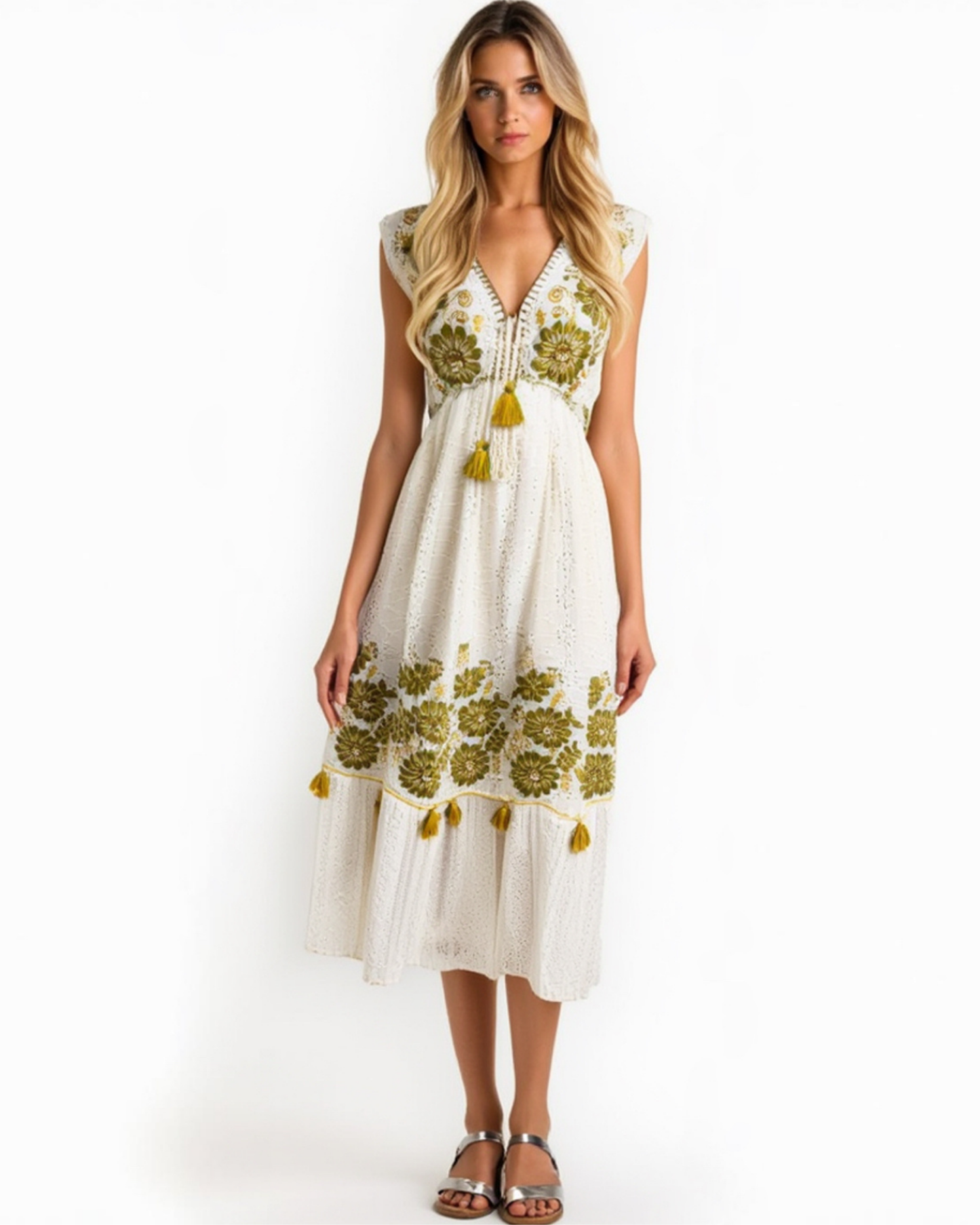 Boho Maxikleid mit Blumen-Stickerei