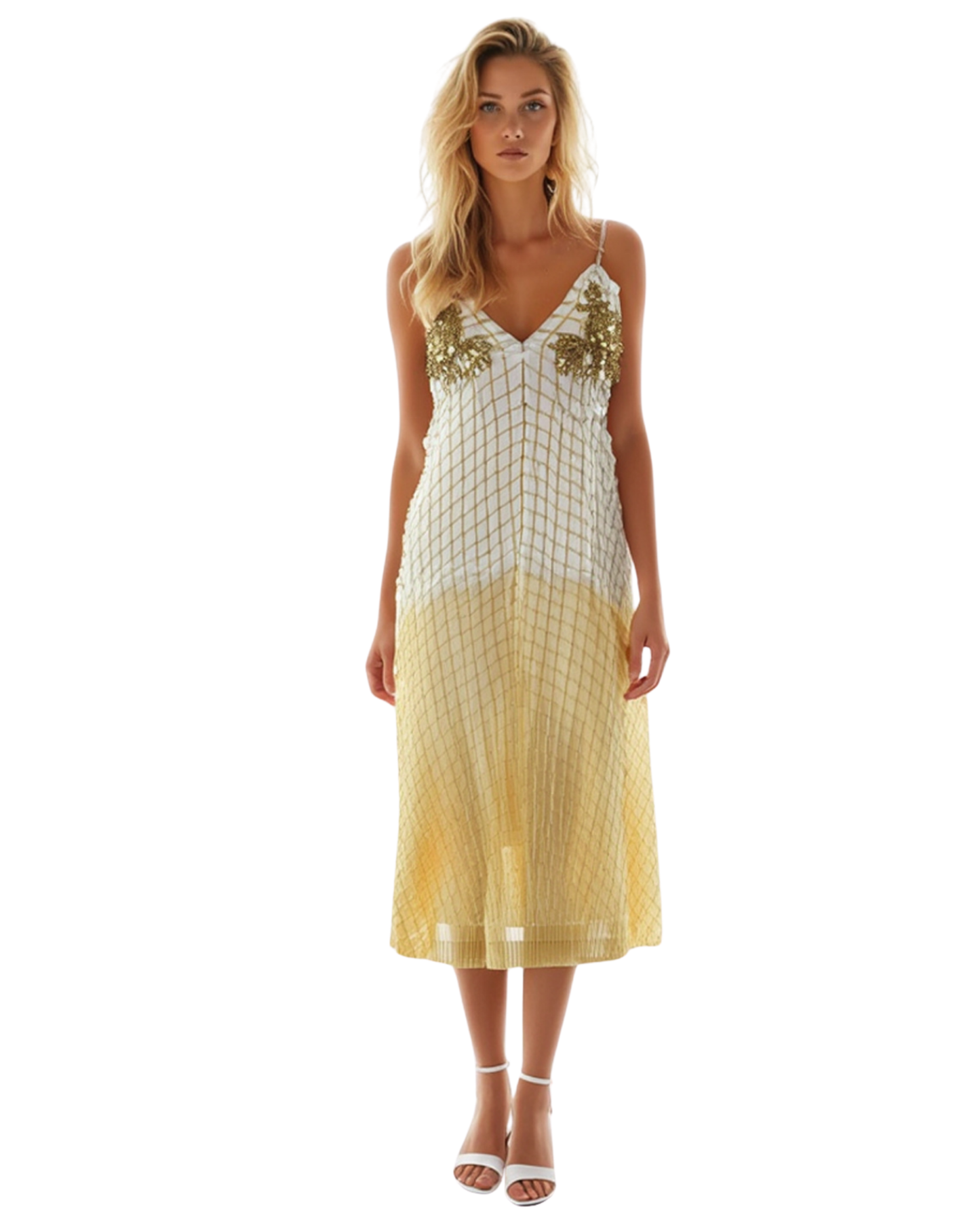 Maxikleid Sommer mit Paillettenstickerei – Sommerlich & Elegant | 100% Viskose | Einheitsgröße Gr. 38 bis 44 (DE)