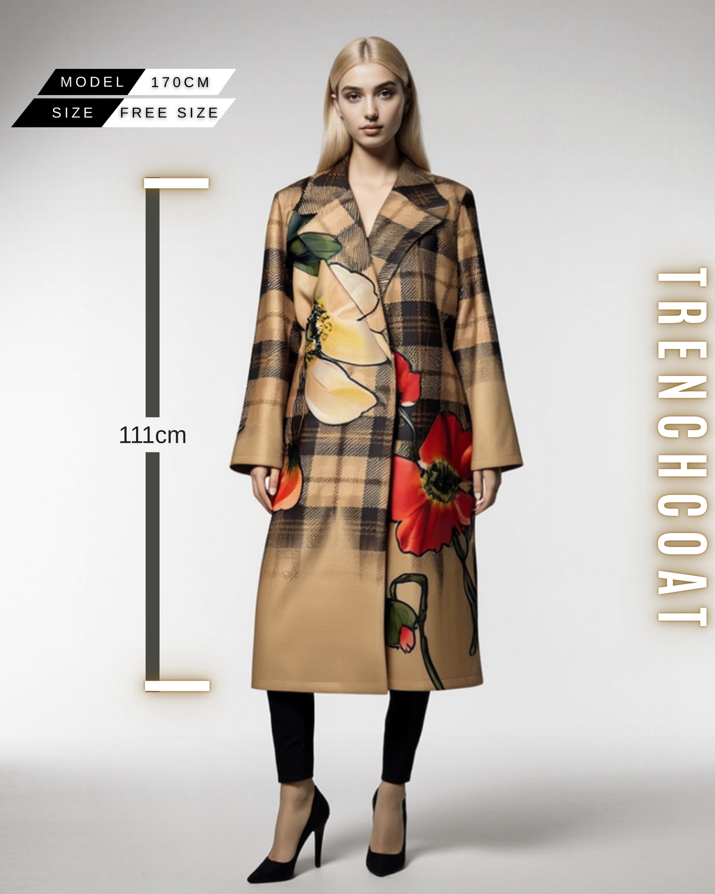 Gemusterter langer Trenchcoat