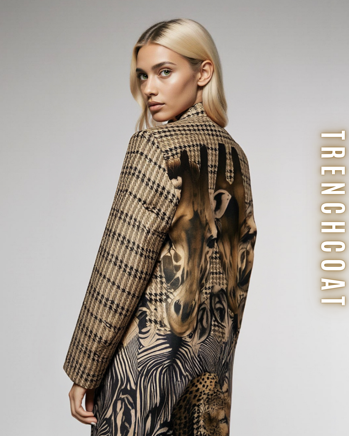 Gemusterter langer Trenchcoat