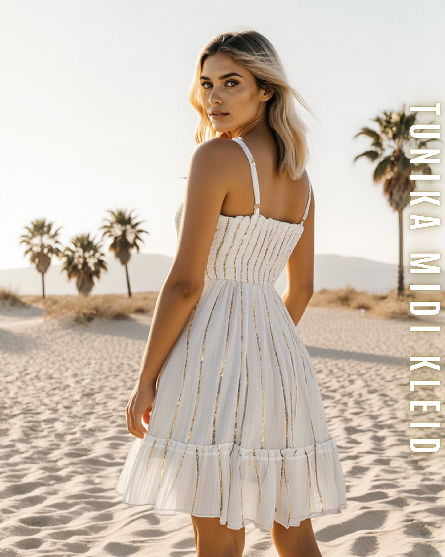 Boho Tunika Midikleid mit Blumen-Stickereien & Rüschen