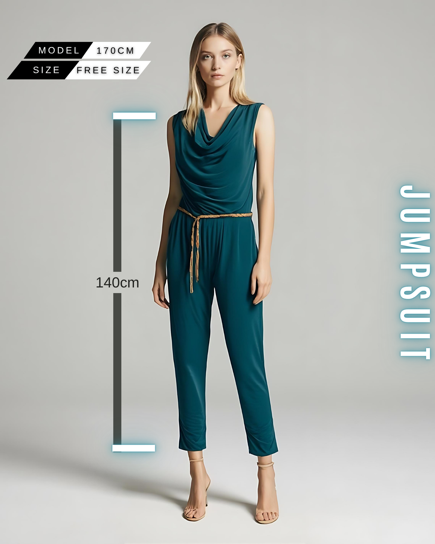 Jumpsuit mit Wasserfallausschnitt und Gürtel
