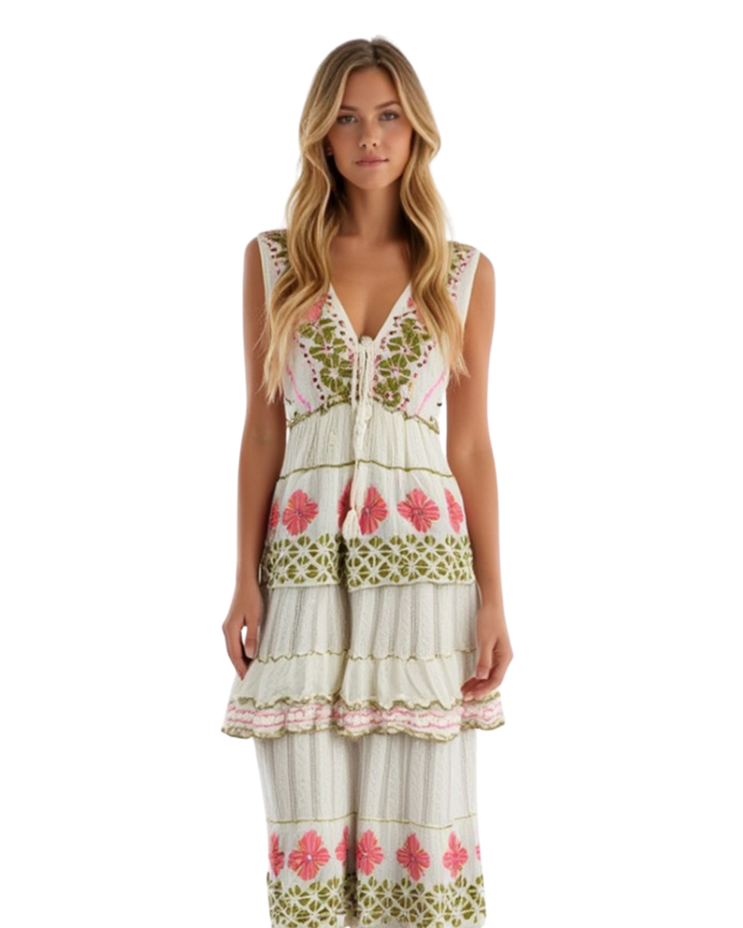 ELEXUA | Damen-Boho-Maxikleid mit Blumenmuster – Rosa/Orange/Gold