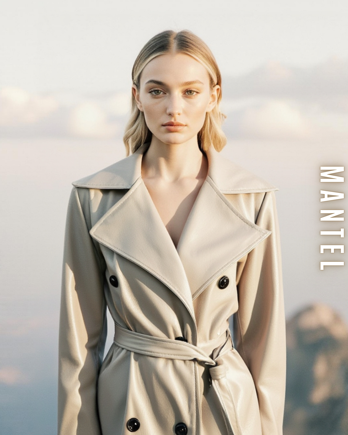 Eleganter Mantel in Leder-Optik mit Bindegürtel