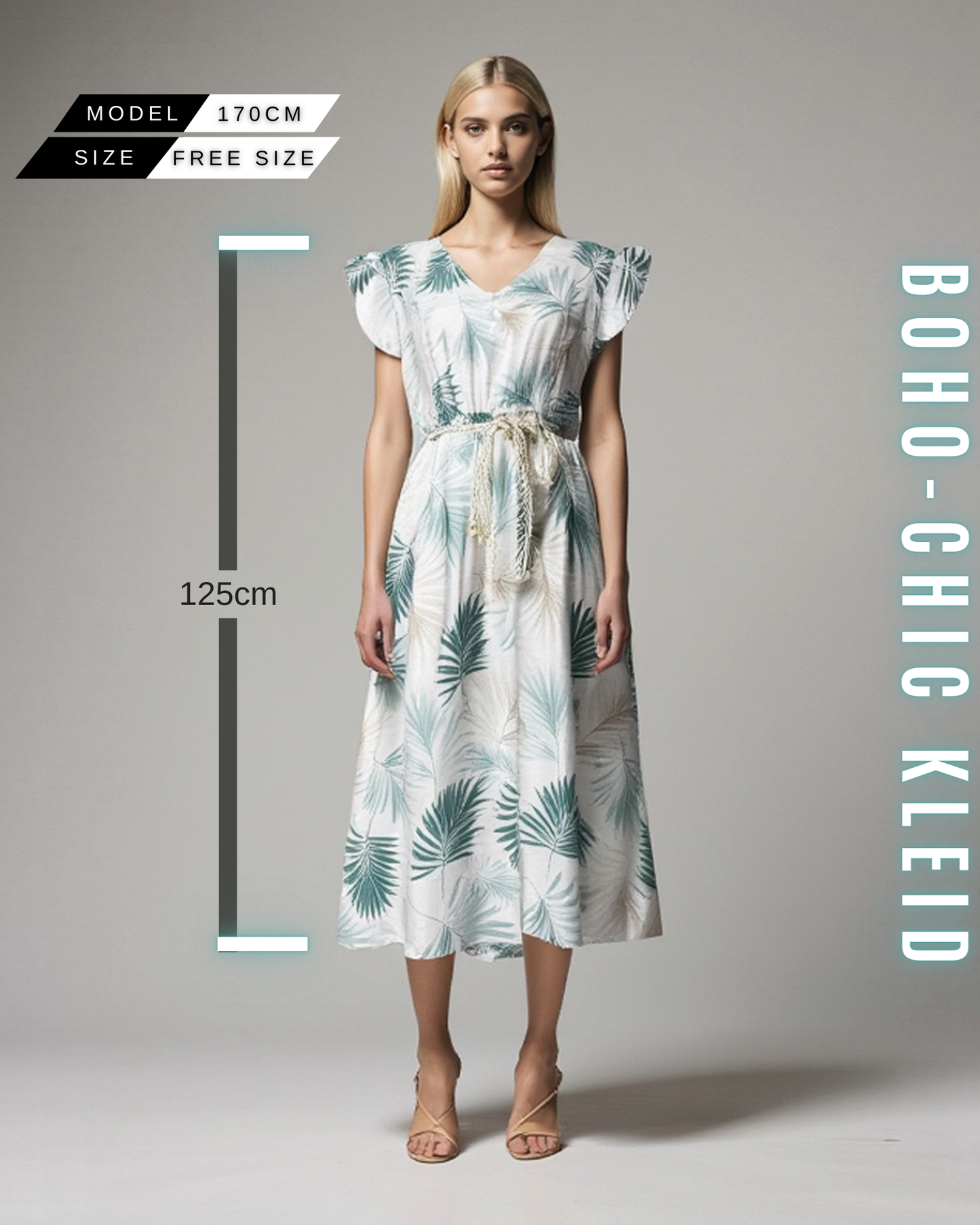 Boho-Kleid „Palmenblatt“ mit Bindegürtel