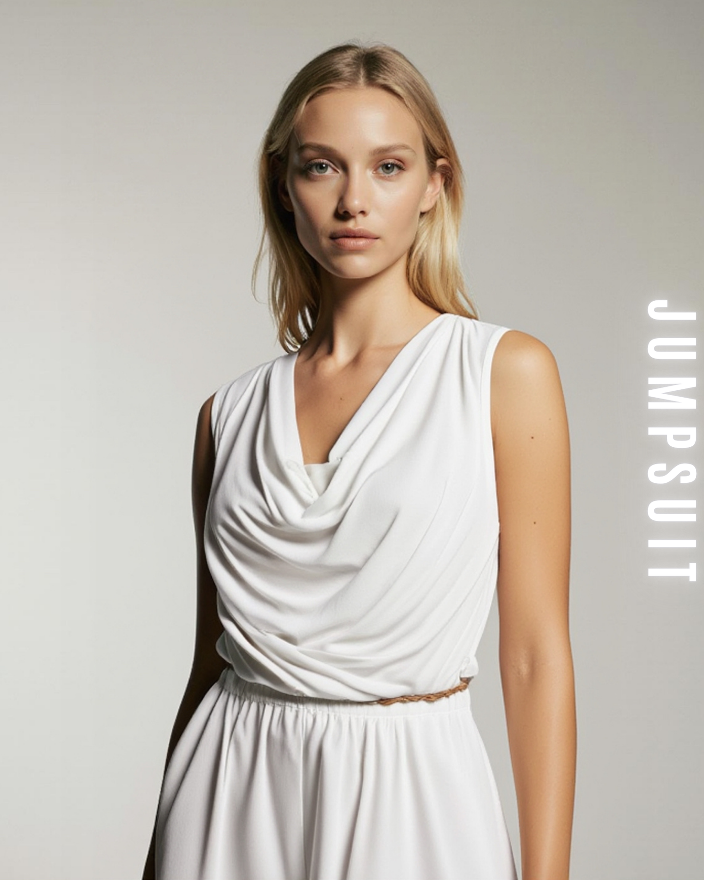 Jumpsuit mit Wasserfallausschnitt und Gürtel
