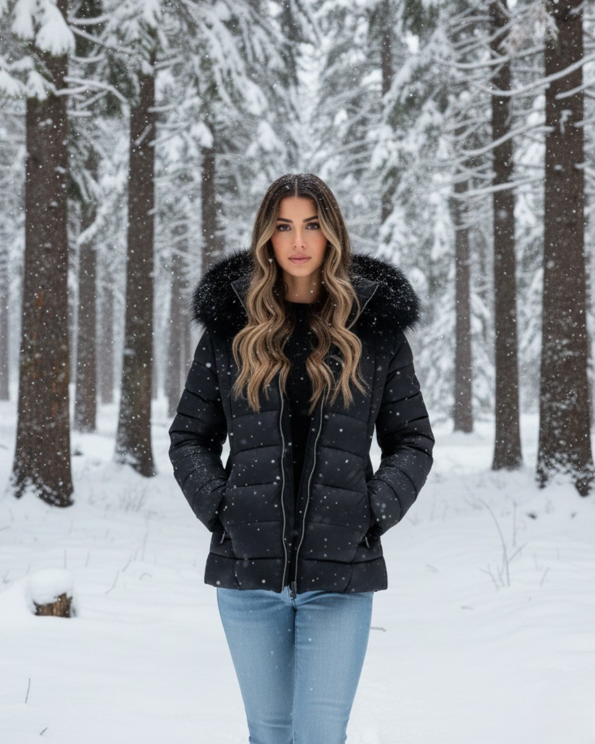 Pufferjacke Winter mit Fellkragen