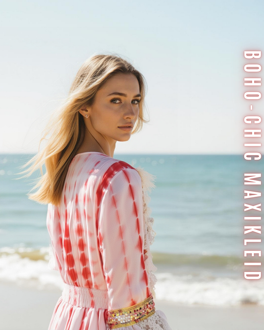 Boho-Chic Maxikleid mit Spitze & Fransen