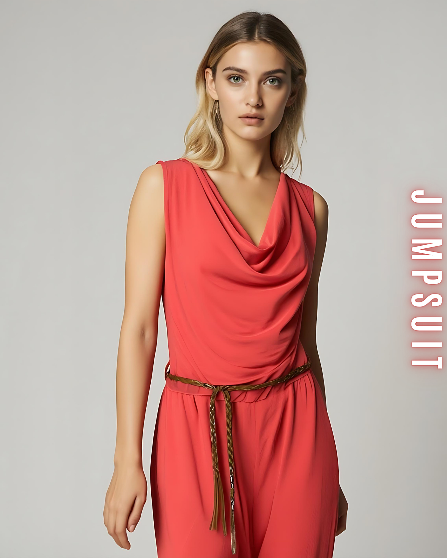 Jumpsuit mit Wasserfallausschnitt und Gürtel