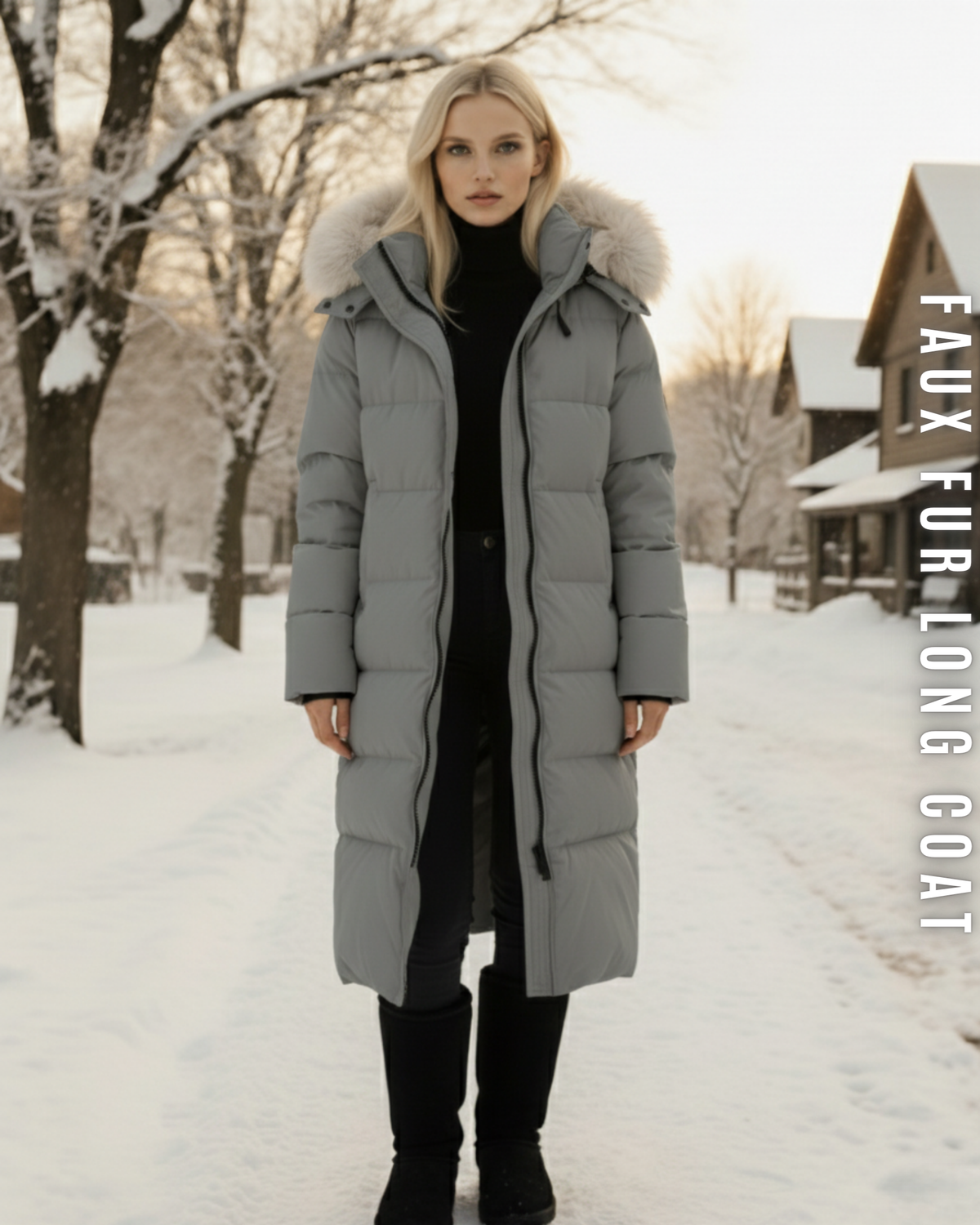 Langer Steppmantel "Arctic" - Kapuze