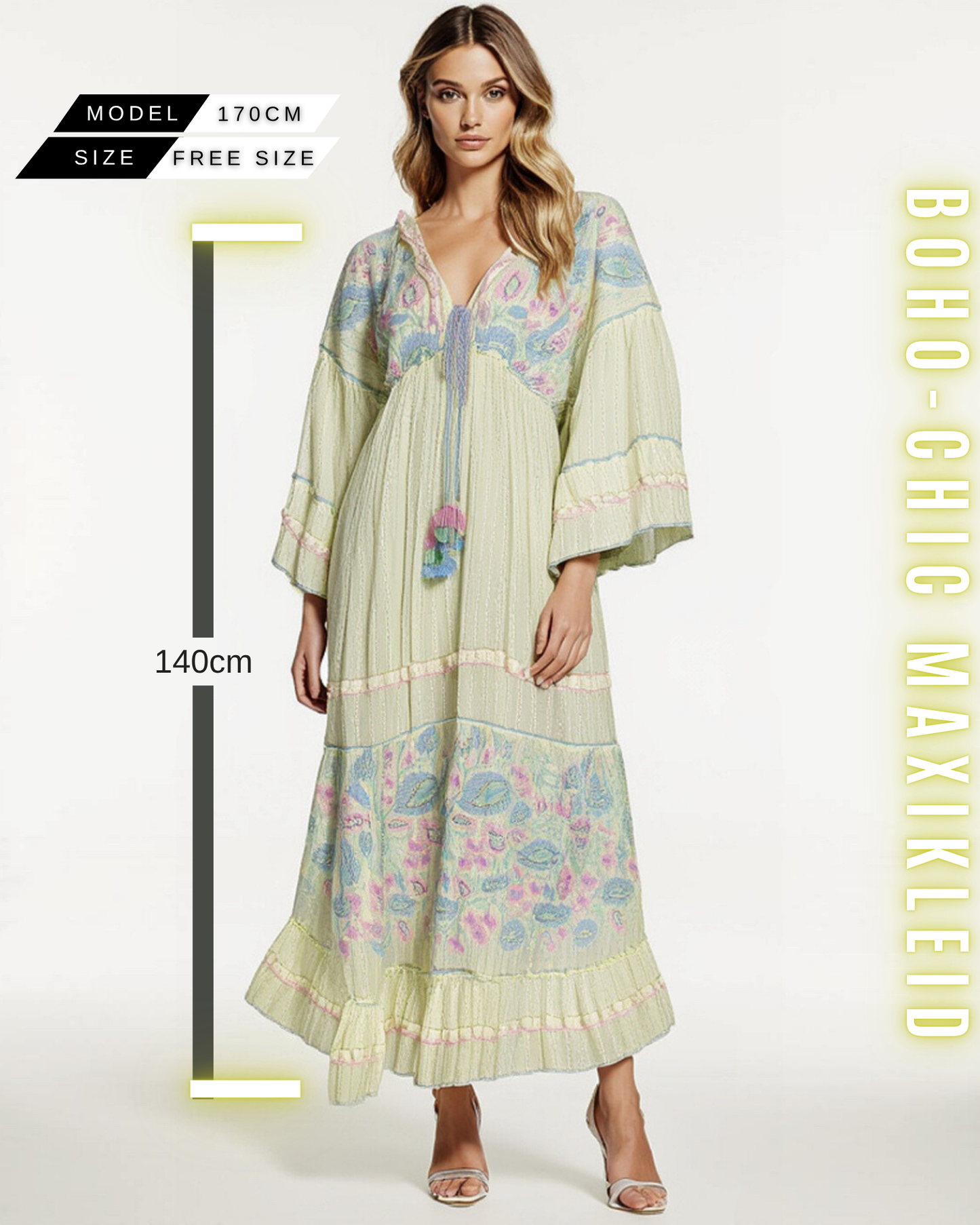 Boho-Chic Maxikleid mit ausgestellten Ärmeln
