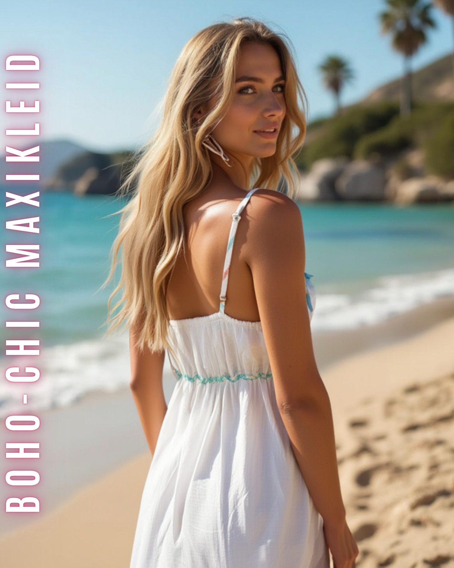 Boho-Chic Maxikleid – Ärmellos & Blumenmuster| Orange-Rosa | Viskose | Ideal für Sommer, Strand & Festival