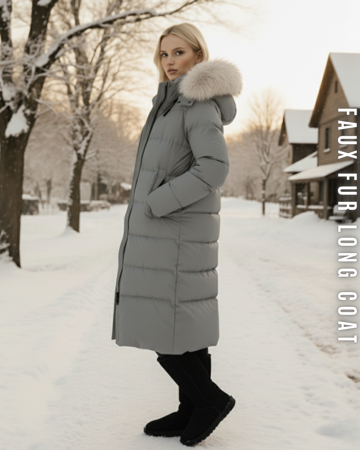 Langer Steppmantel "Arctic" - Kapuze