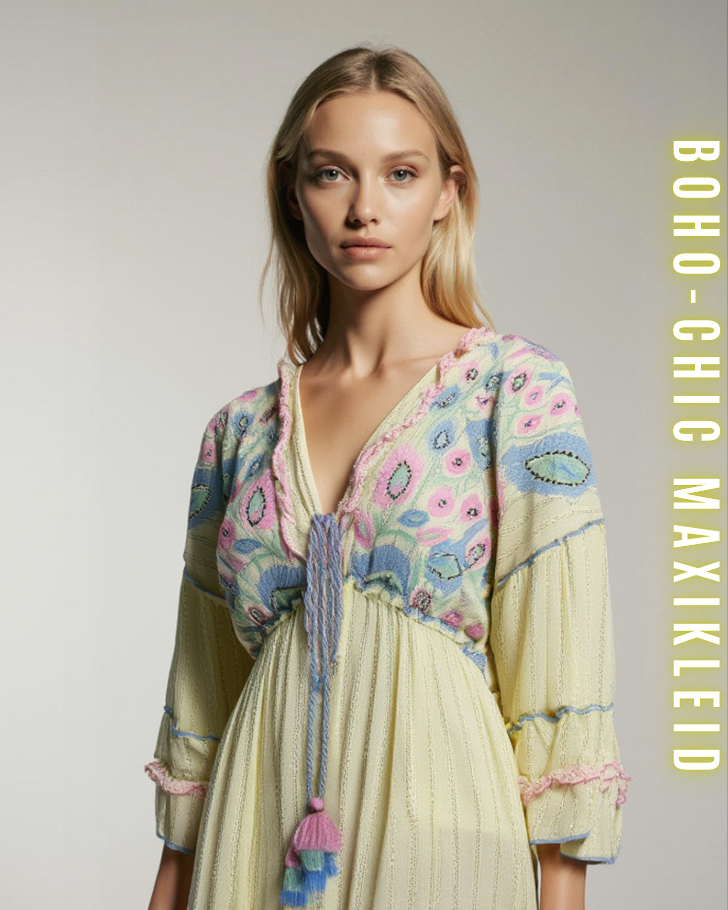 Boho-Chic Maxikleid mit ausgestellten Ärmeln