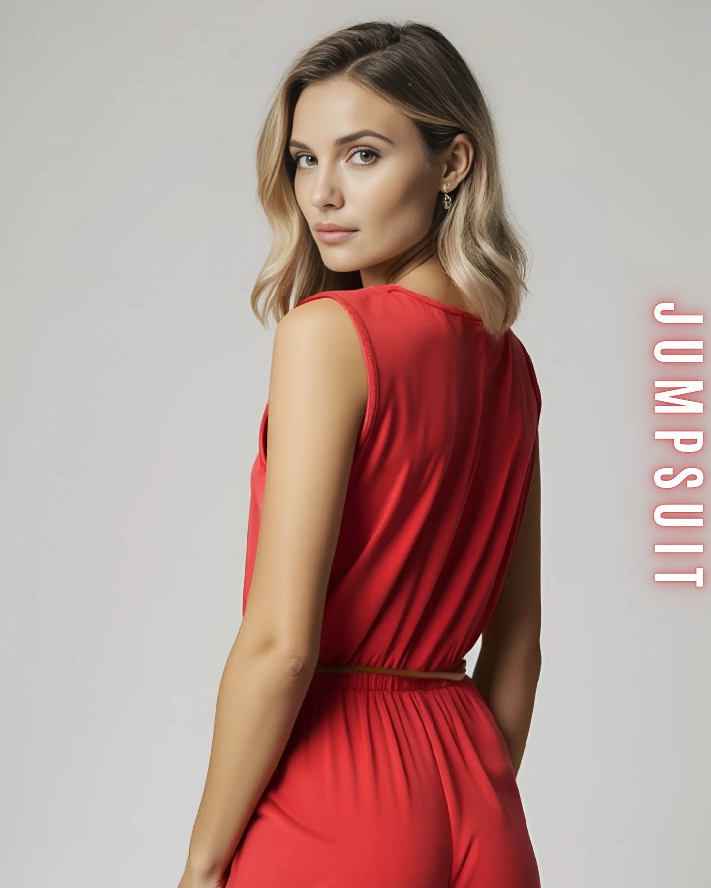 Jumpsuit mit Wasserfallausschnitt und Gürtel