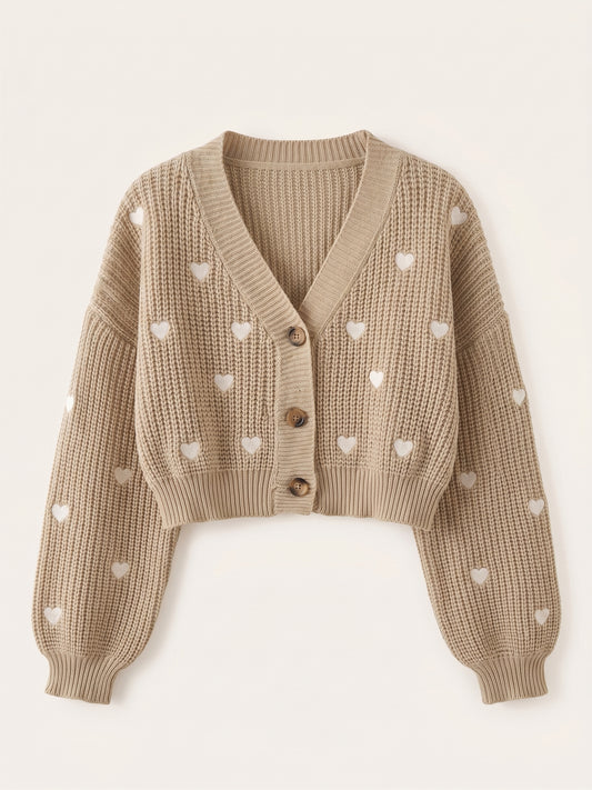 Damen-Cardigan Herzmuster Beige - Lay down